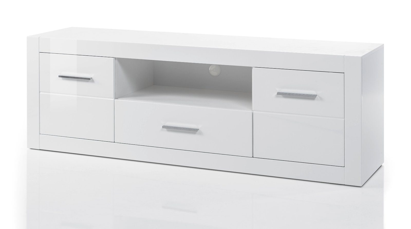 Furn.Design Lowboard Carrara (TV Unterschrank 180 cm in weiß Hochglanz, mit Komforthöhe), auf Rollen