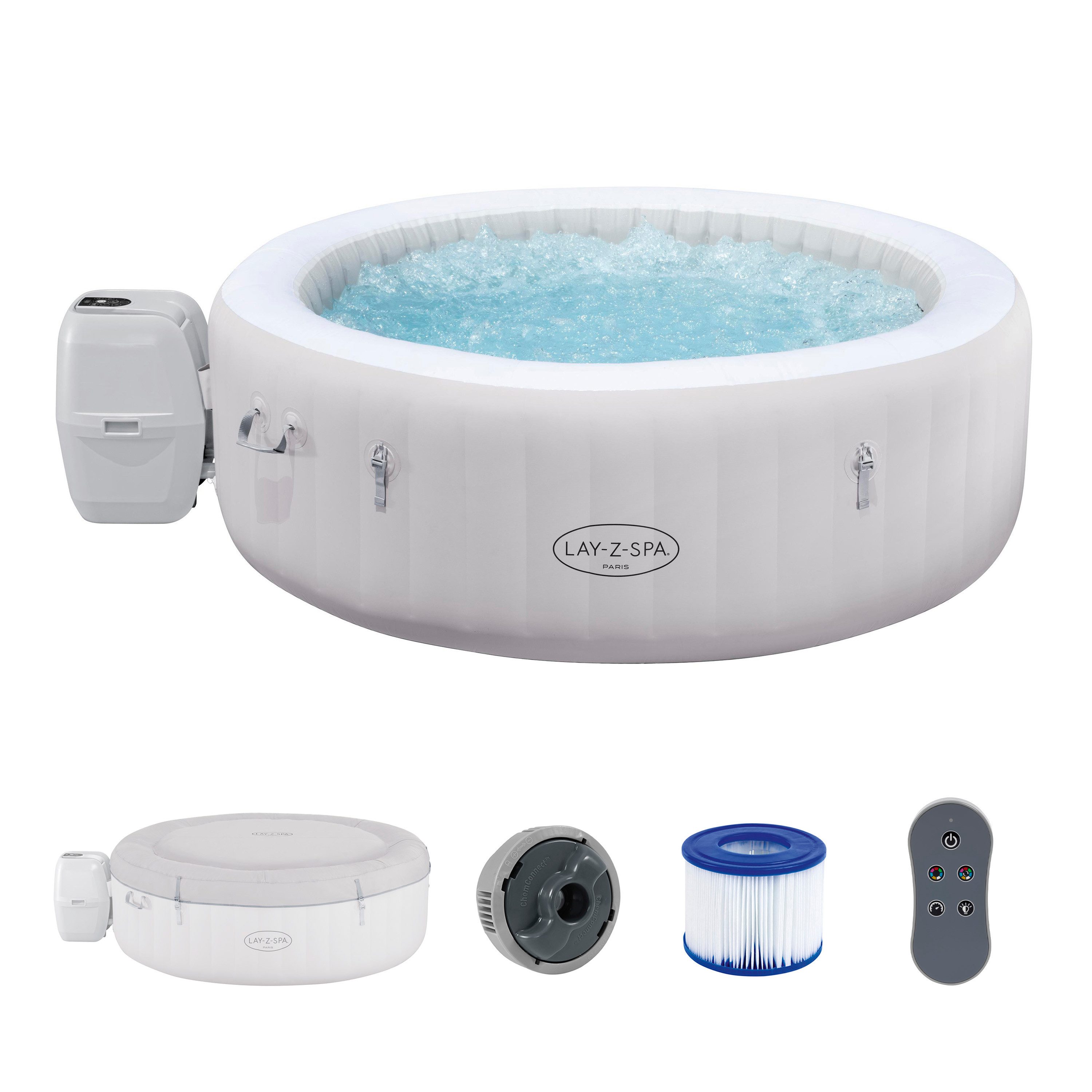 Bestway Whirlpool LAY-Z-SPA® Paris AirJet™, (Set, 1-tlg., Inkl. LED Beleuchtung, für max. 6 Personen), Ø 196 x 66 cm