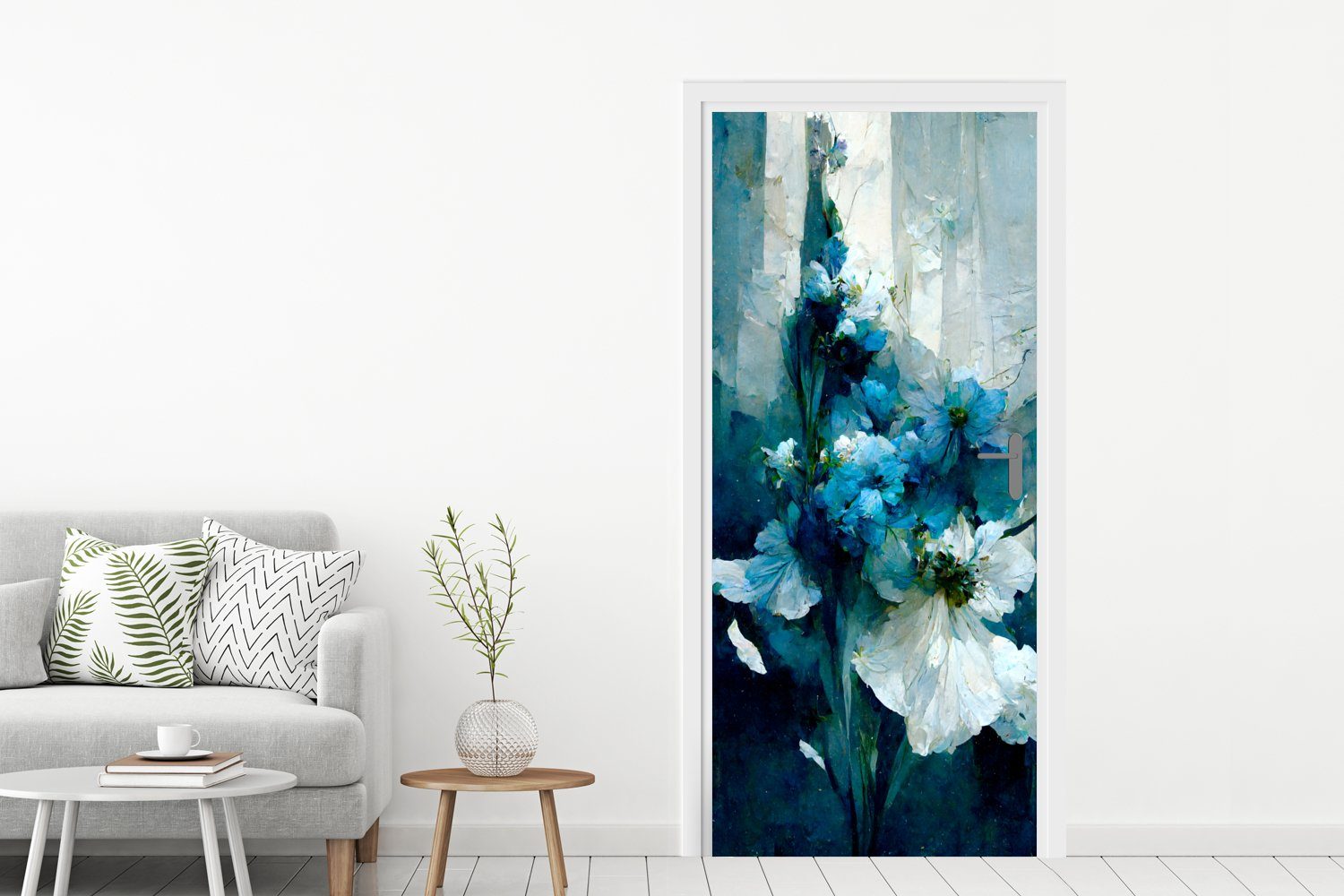 MuchoWow Türtapete St), Fototapete (1 cm Blumenstrauß Farbe Blumen bedruckt, Blau, - Matt, Tür, für Türaufkleber, - - 75x205