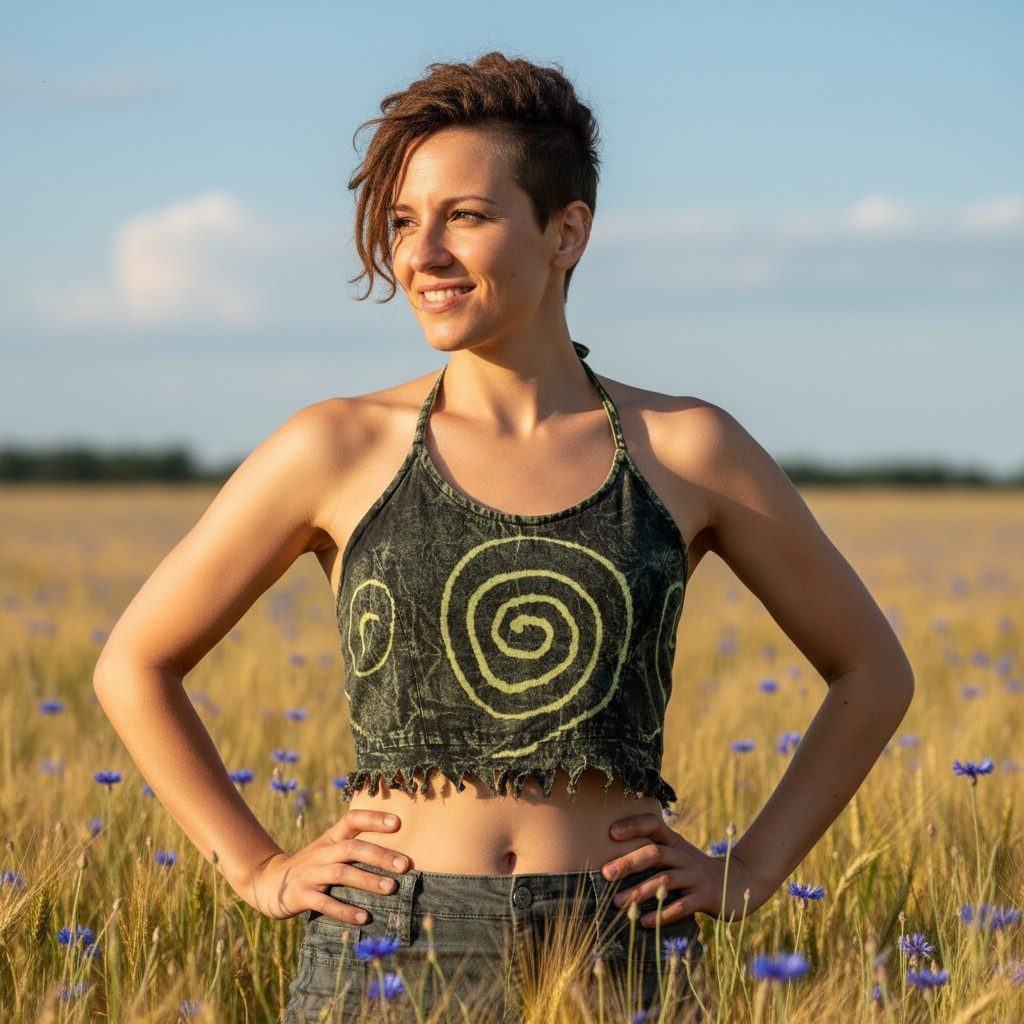 Guru-Shop T-Shirt Goa Top, Psytrance Neckholder Bandeau Batik Top.. Festival, Ethno Style, alternative Bekleidung