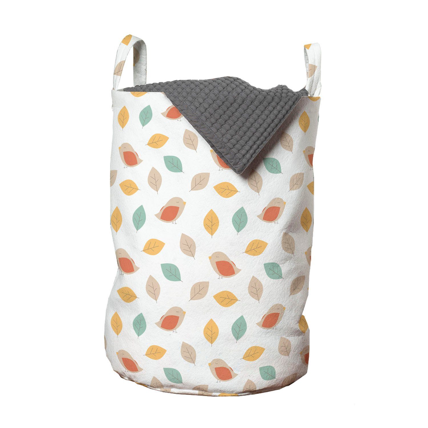 Abakuhaus Wäschesäckchen Wäschekorb mit Griffen Kordelzugverschluss für Waschsalons, Herbst Pastell Blätter und kleine Vögel
