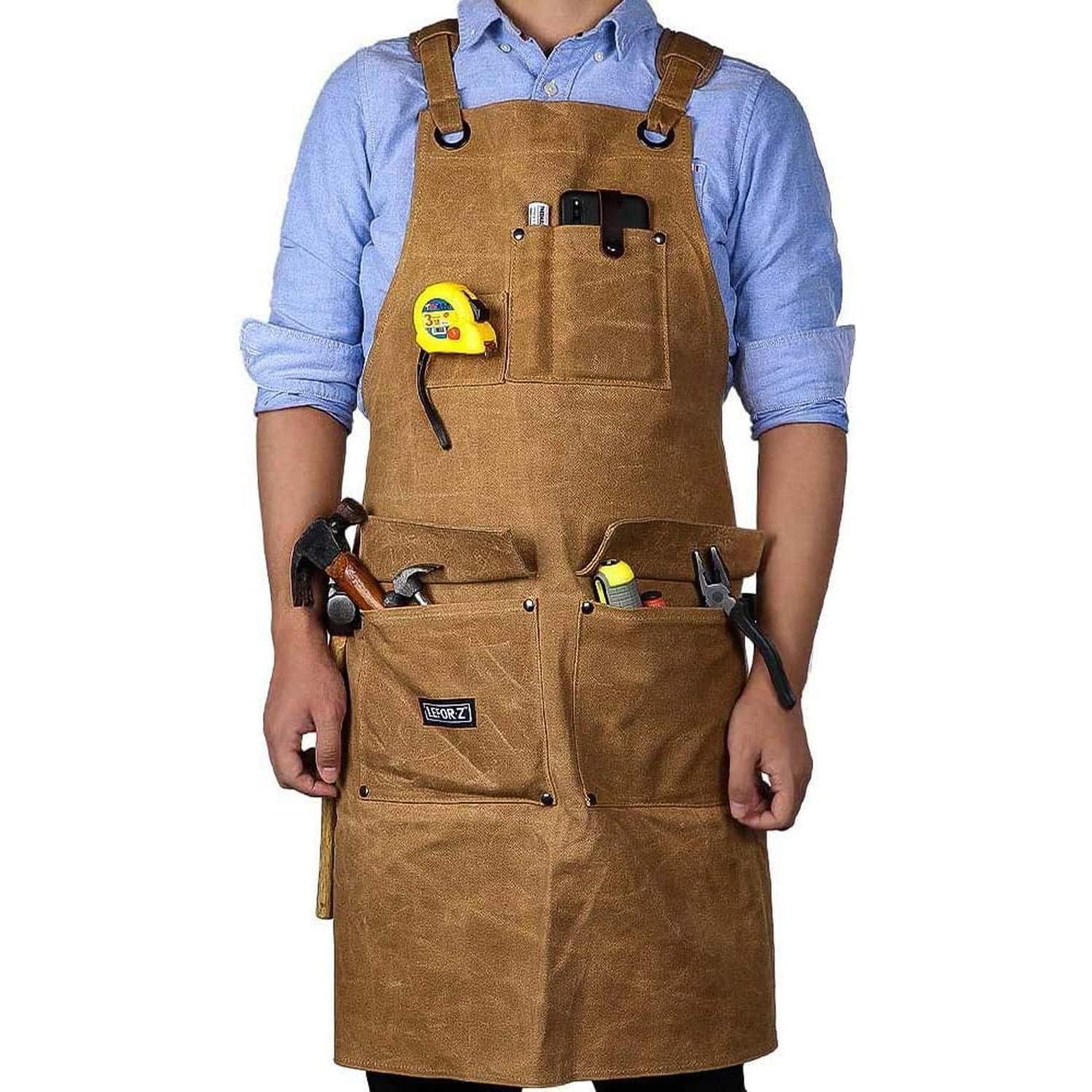 LuxusKollektion Schweißerschürze Arbeitsschürze Herren braun 8 Taschen Kreuzgurte