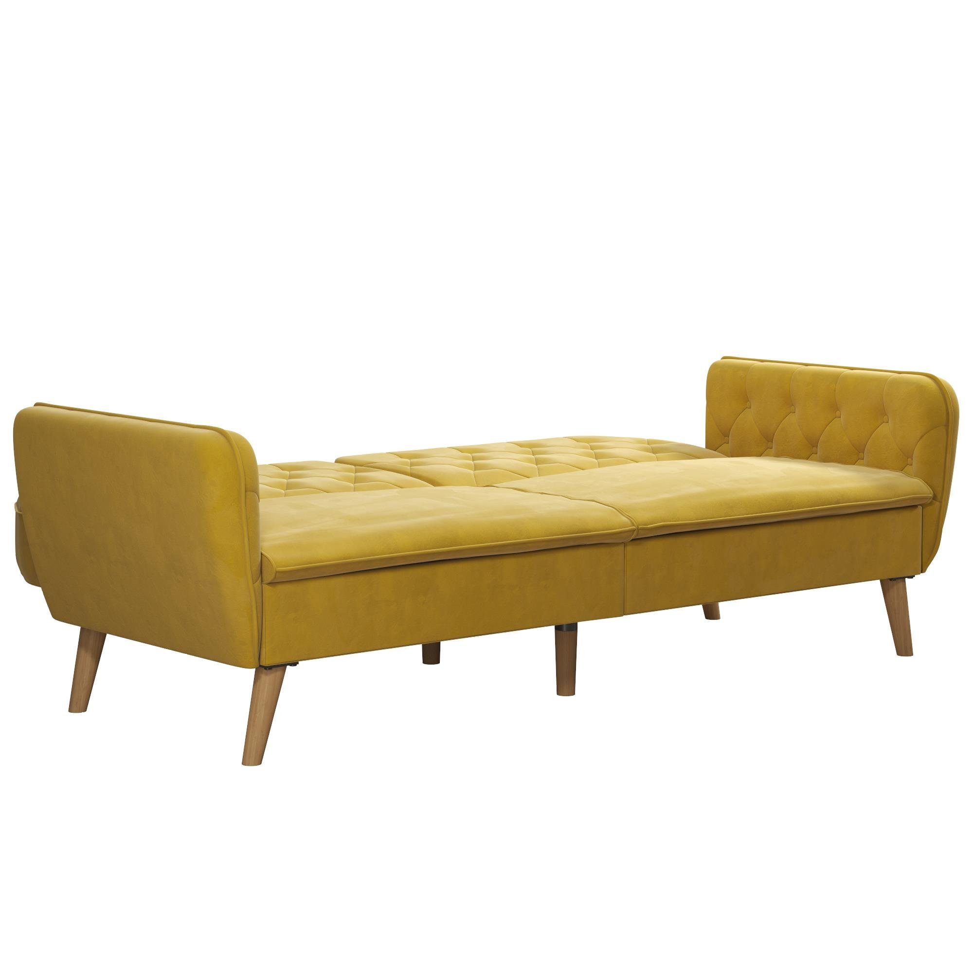 loft24 Schlafsofa Tallulah, gelb Bezug Polsterung, Samtoptik, Memory-Foam 210 cm Breite in