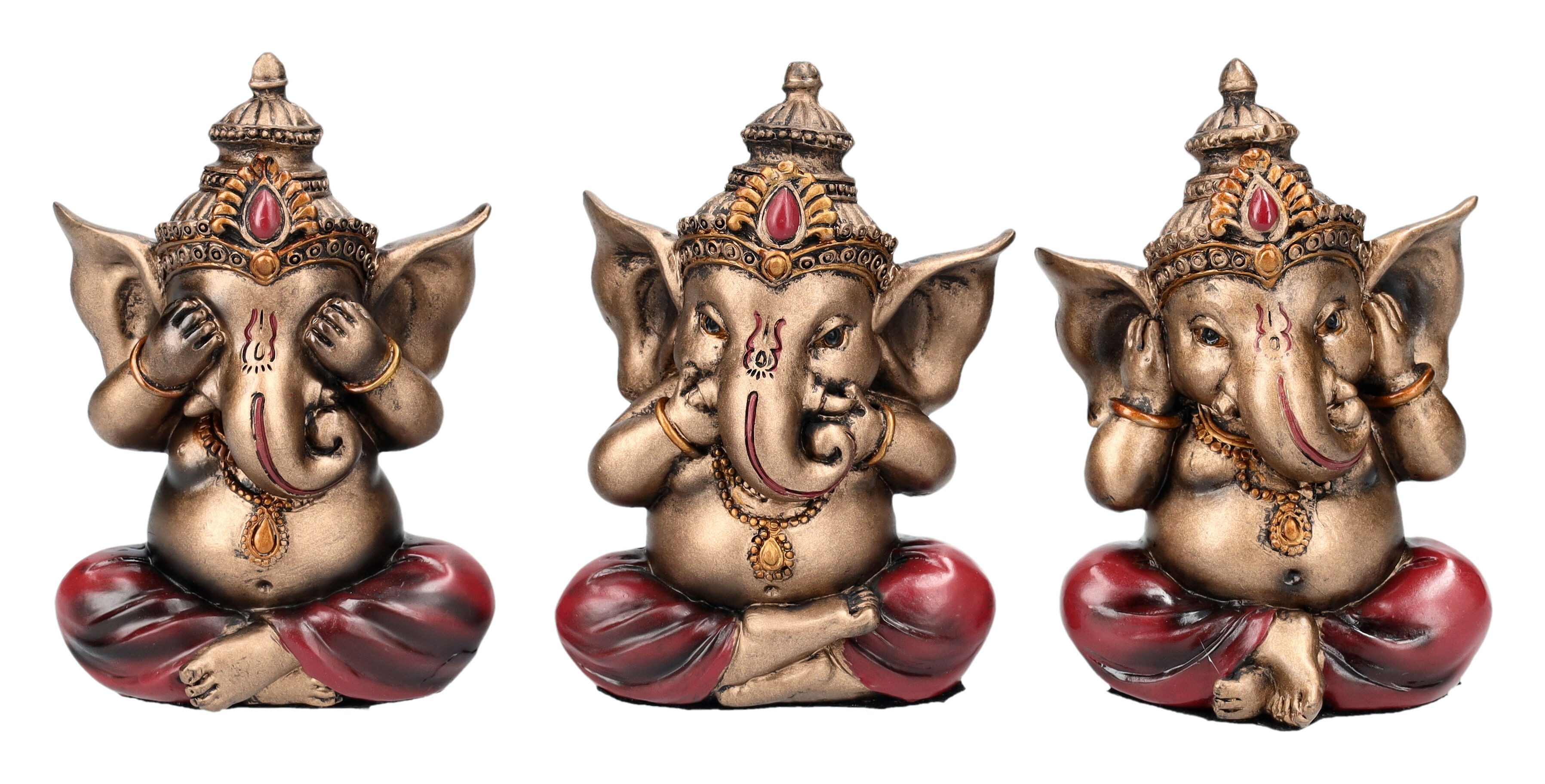 Dekofigur Ganesha Figuren Set - Nichts Böses - Dekofigur Mythologie Hindu Gott