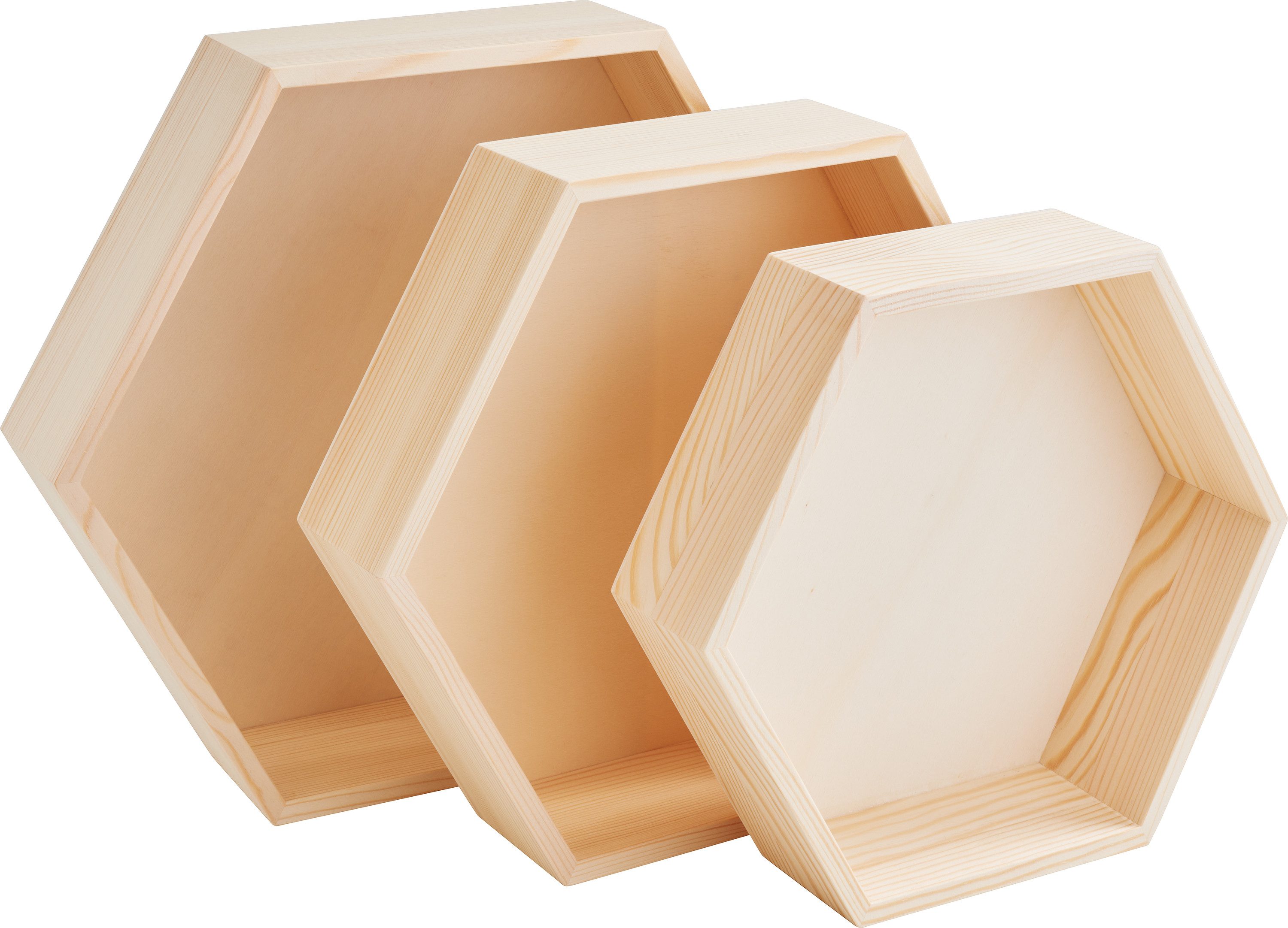 VBS Dekotablett Sechseck, 3er Set Holz