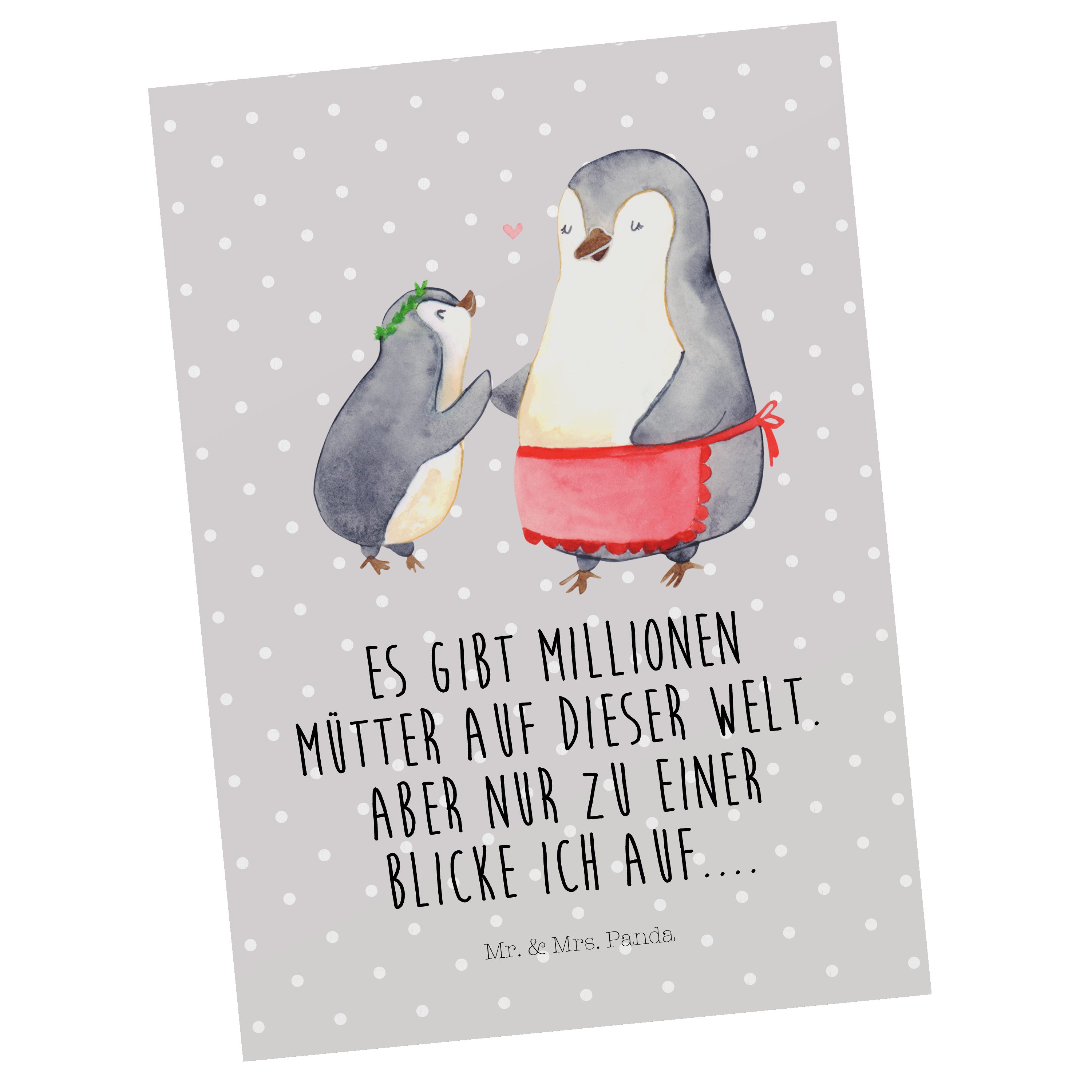 Mr. & Mrs. Panda Postkarte Pinguin mit Kind - Grau Pastell - Geschenk, Geburststag, Einladung, G