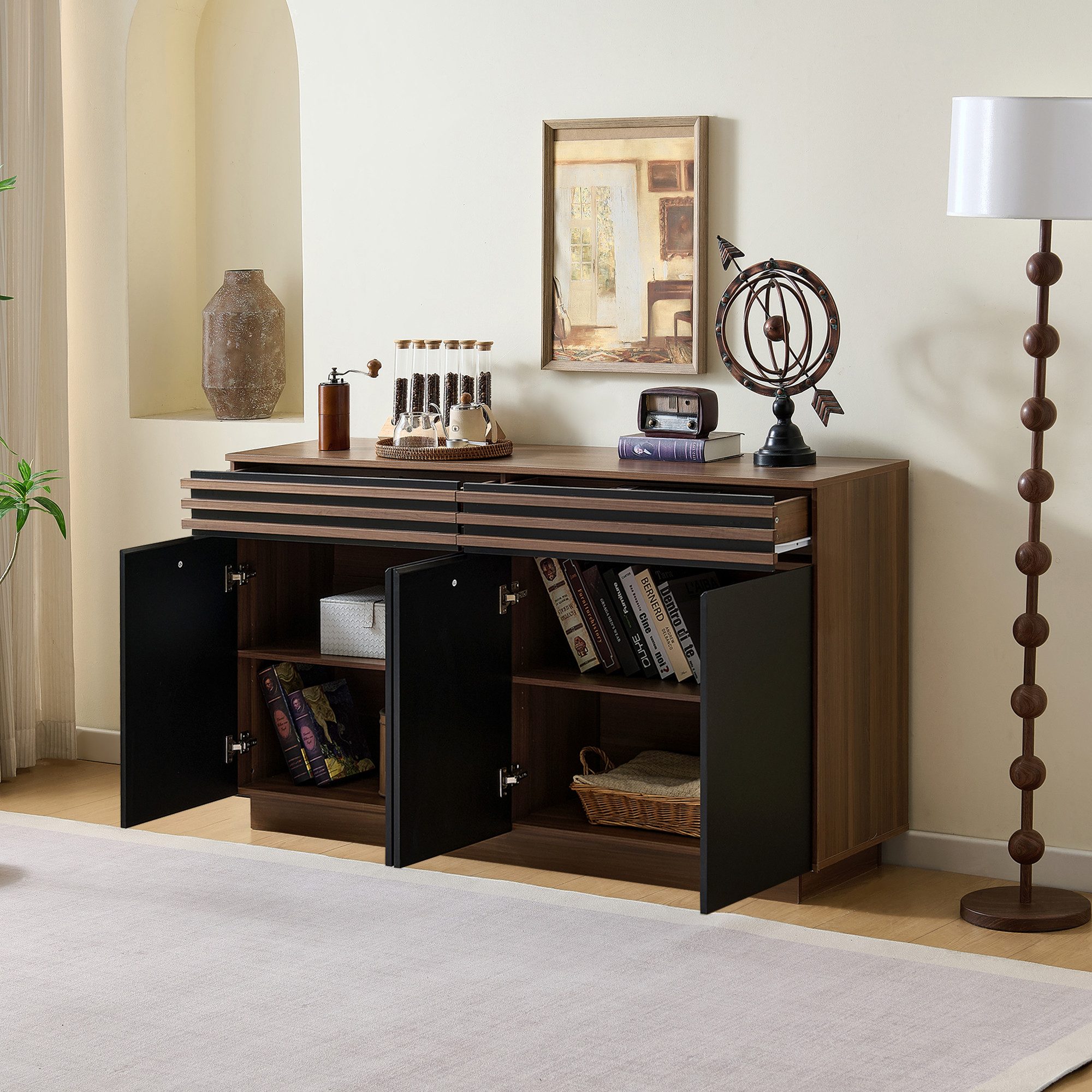 OKWISH Sideboard in brauner Holzoptik (Kommode, Anrichte, Wohnzimmerschrank günstig online kaufen