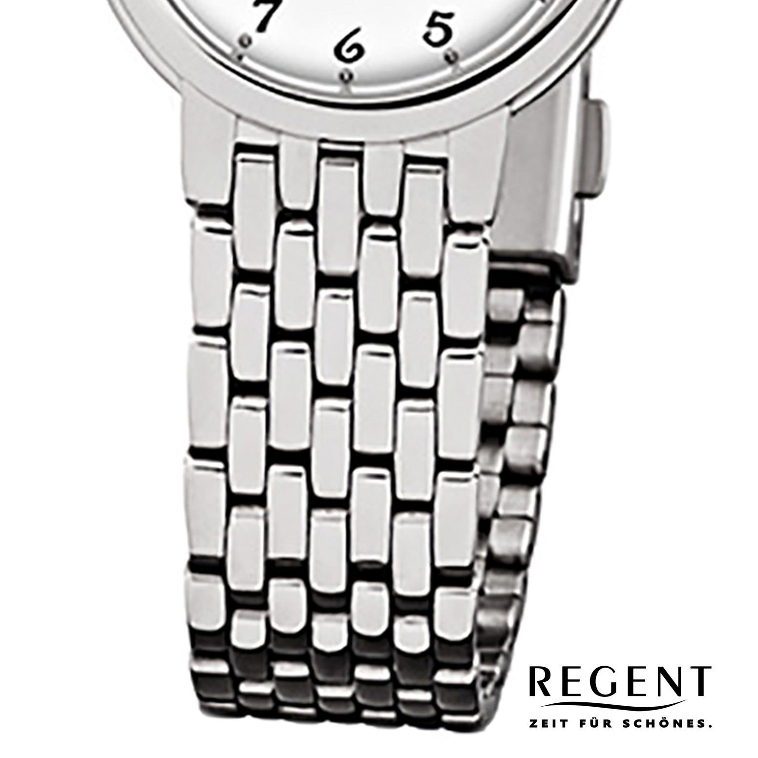 Regent klein silber 26mm), Armbanduhr (ca. rund, Damen-Armbanduhr Edelstahlarmband F-909, Damen Regent Analog Quarzuhr