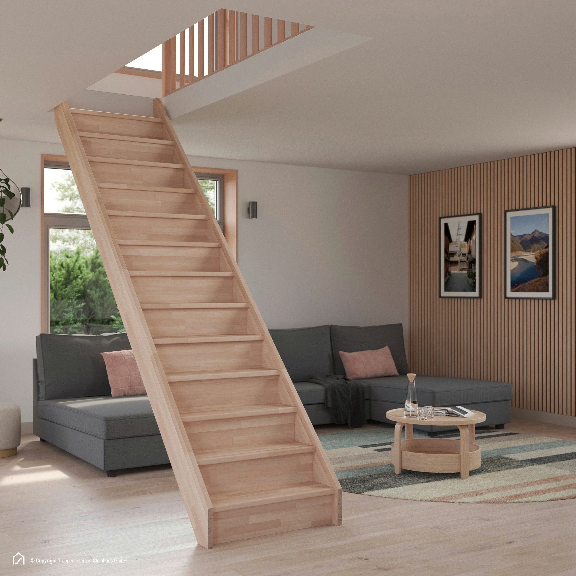 Treppen Intercon Raumspartreppe Casablanca gerade, 60 oder 80 cm Stufenbreite, für Geschosshöhen bis 280,00 cm, Stufen offene oder geschlossene Stufen, Durchgehende Wangen