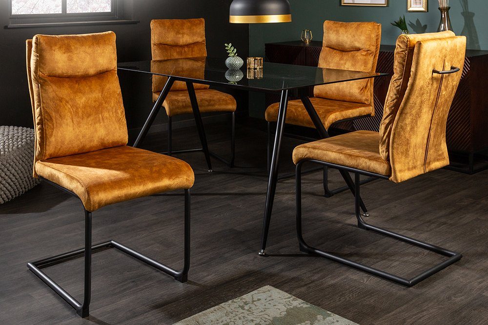 riess-ambiente Freischwinger COMFORT senfgelb, Esszimmer · Samt · Metall · günstig online kaufen