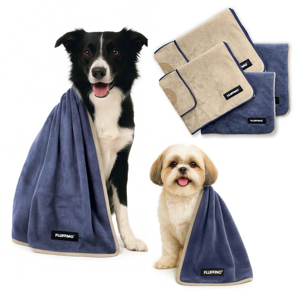 FLUFFINO® Hundehandtuch Badehandtuch für Hunde & Katzen Mikrofaser – 4er-Pack, hohe Saugfähigkeit Reinigung Fell schnell trockend Badehandtuch