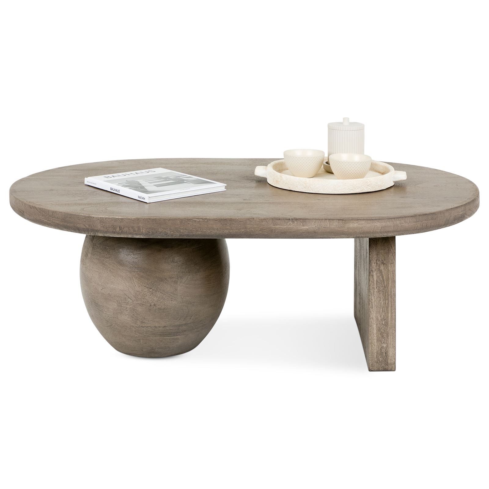 IDIMEX Couchtisch PERLA, Wohnzimmertisch aus massivem Mangoholz mit asymmetrischer Form Grau