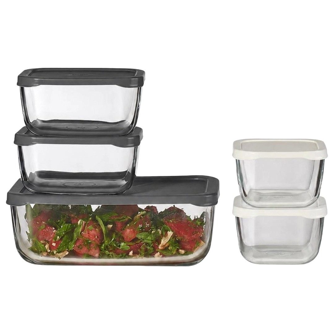Pasabahce Frischhaltedose, Glas, (5 Dosen mit Deckel, 5-tlg., Set), spülmaschinen-, gefrier-, backofen-, mikrowellenfest