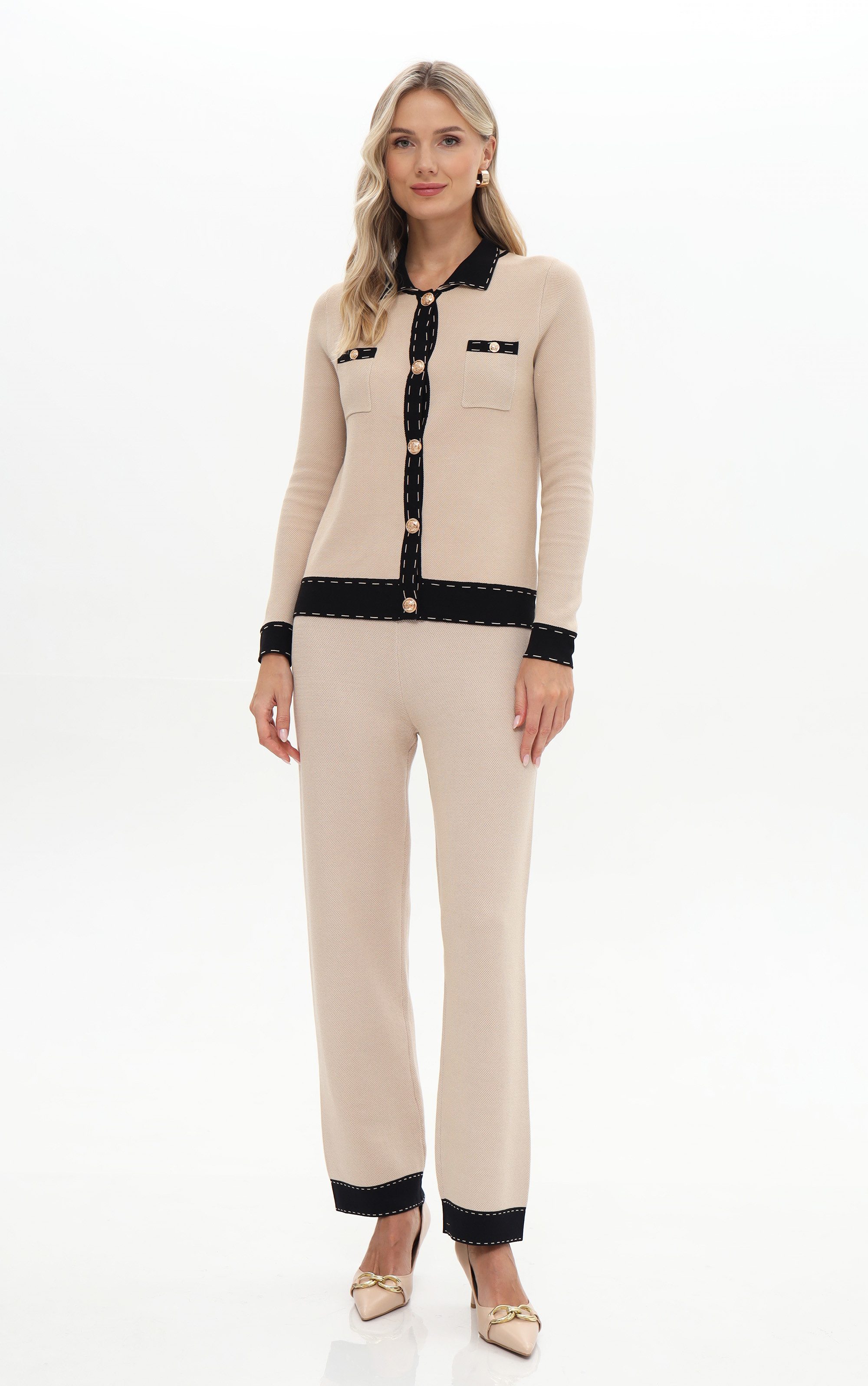 Passioni Cardigan mit Kontrastnähten mit Druckknöpfen günstig online kaufen