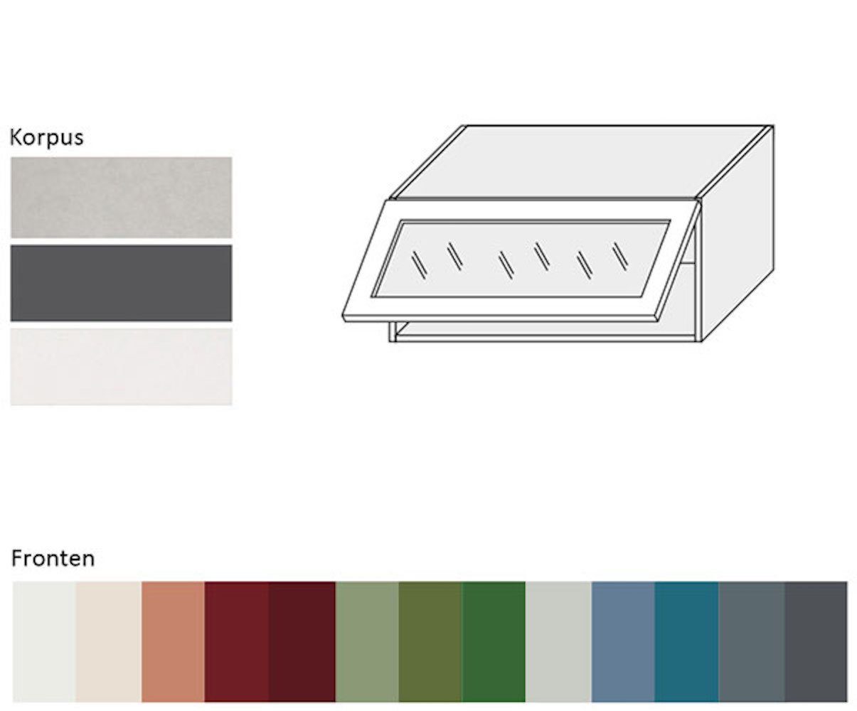 (Florence) 6025 Klapphängeschrank mit wählbar Glaseinsatz 1-türig, RAL 90cm Front- Hochglanz farngrün grifflos und Korpusfarbe Feldmann-Wohnen Florence