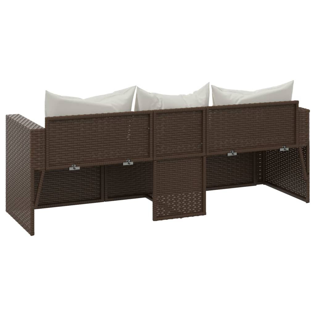 Poly Teile 3-Sitzer Braun mit Kissen Rattan, Loungesofa Gartensofa vidaXL 1