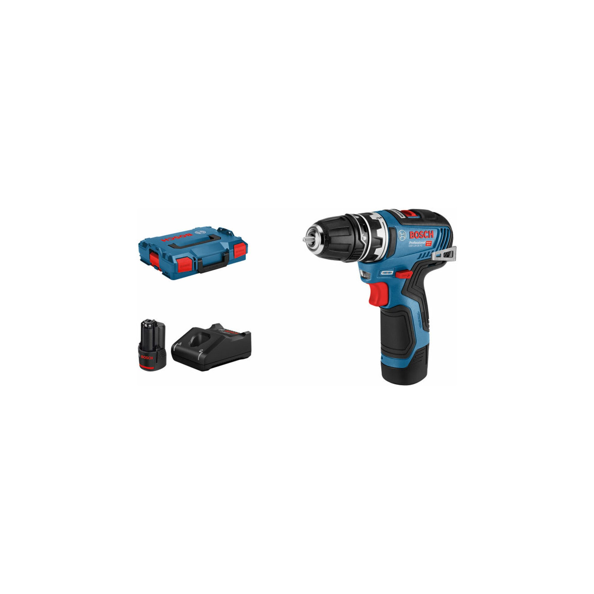 Bosch Professional Tellerschleifmaschine Bosch Akku-Bohrschrauber GSR 12V-35 FC mit 2 x 3,0 Ah Li-Ion Akku 1 Au