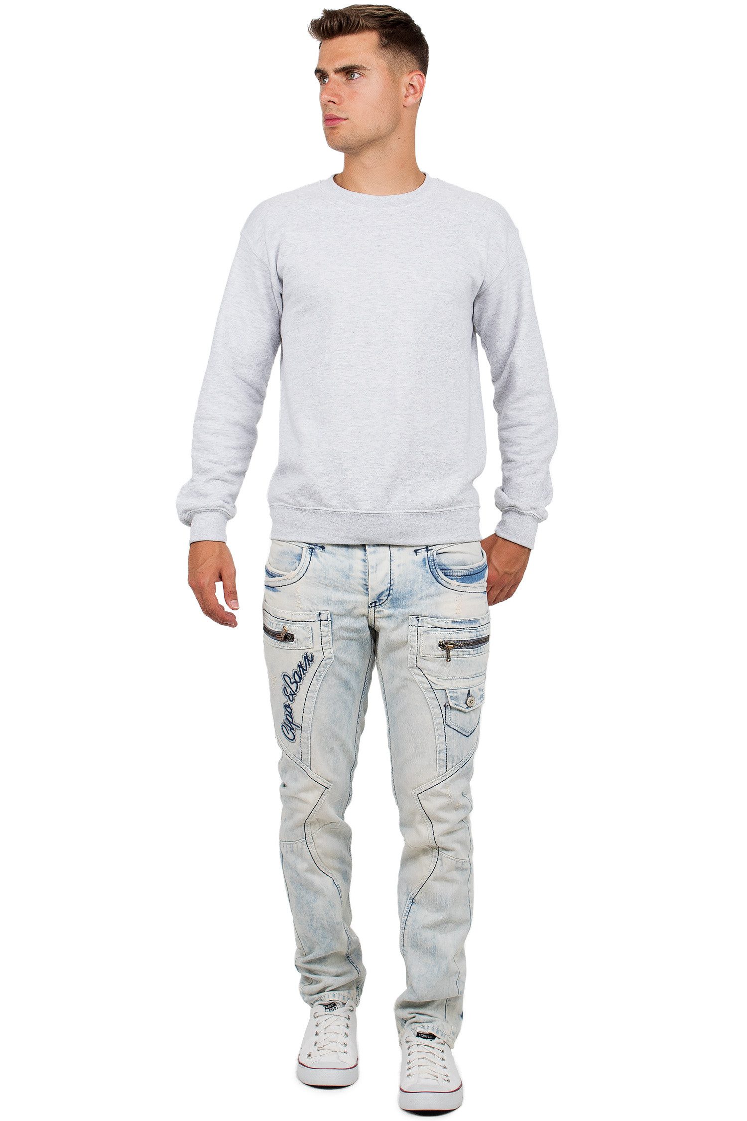 Cipo & Baxx Bikerjeans Herren Hose BA-CD272 mit Verzierungen und Reißverschlüssen