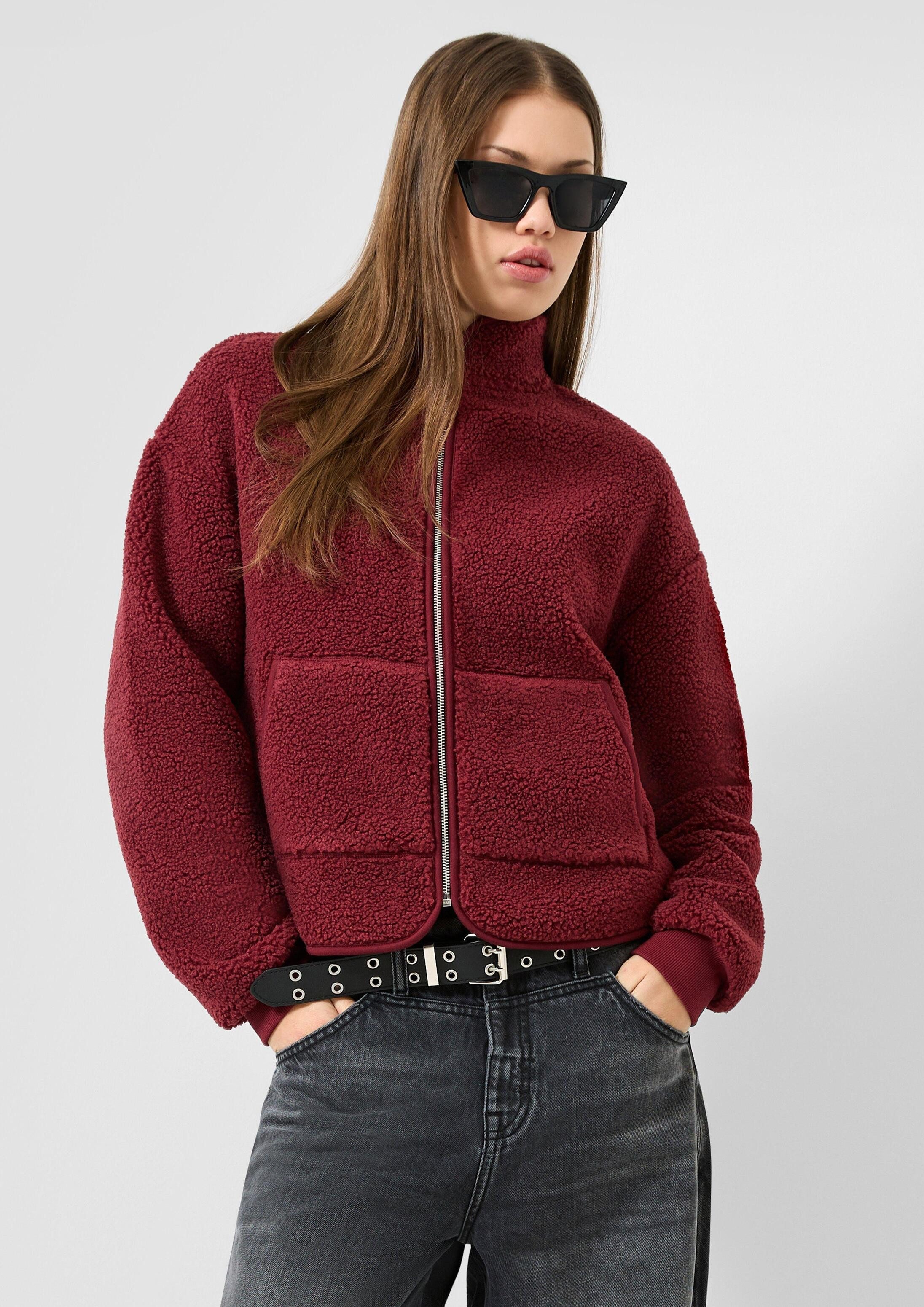 QS Funktionsjacke Sweatshirt Teddyjacke mit aufgesetzten Taschen