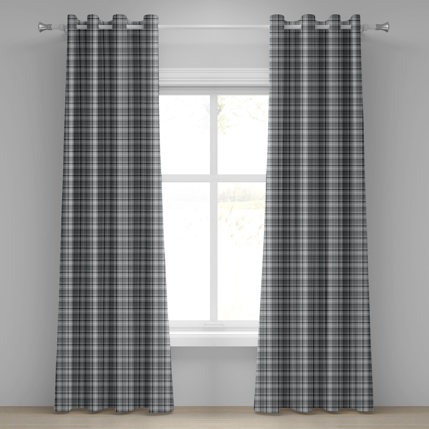 Gardine Dekorative 2-Panel-Fenstervorhänge für Schlafzimmer Wohnzimmer, Abakuhaus, Schwarz und Grau Scottish Classical