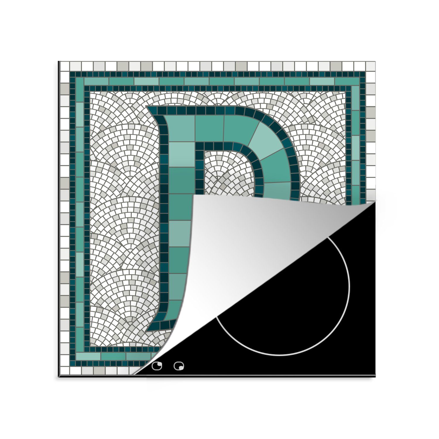 MuchoWow Herdblende-/Abdeckplatte Illustration einer Fliese mit dem Buchstaben D, Vinyl, (1 tlg), 78x78 cm, Ceranfeldabdeckung, Arbeitsplatte für küche