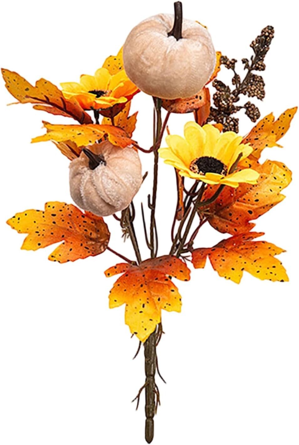Kunstblumenstrauß 2 Stück Herbstblumen Künstlich Kunstblumen Herbst Herbststrauß, Sorvyzxn, Fake Blumenstrauß, Herbst Deko Blumen Kürbis Zweige &Herbstblätter