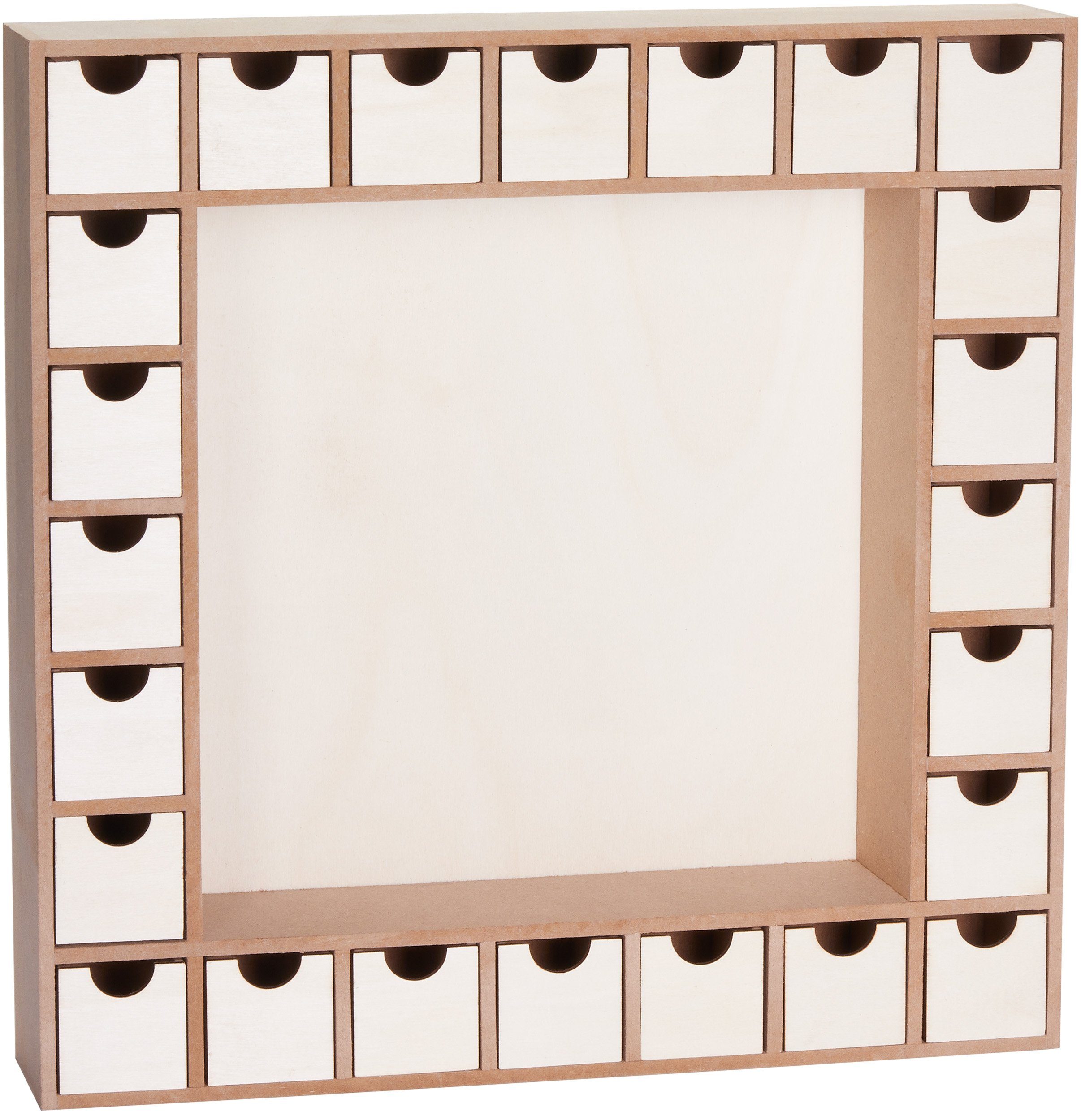 BRUBAKER befüllbarer Adventskalender DIY Adventskalender zum Bemalen und Befüllen (Kalender Weihnachten zum Selbstgestalten, 1-tlg), Quadratischer Blanko Weihnachtskalender - 33 cm hoch