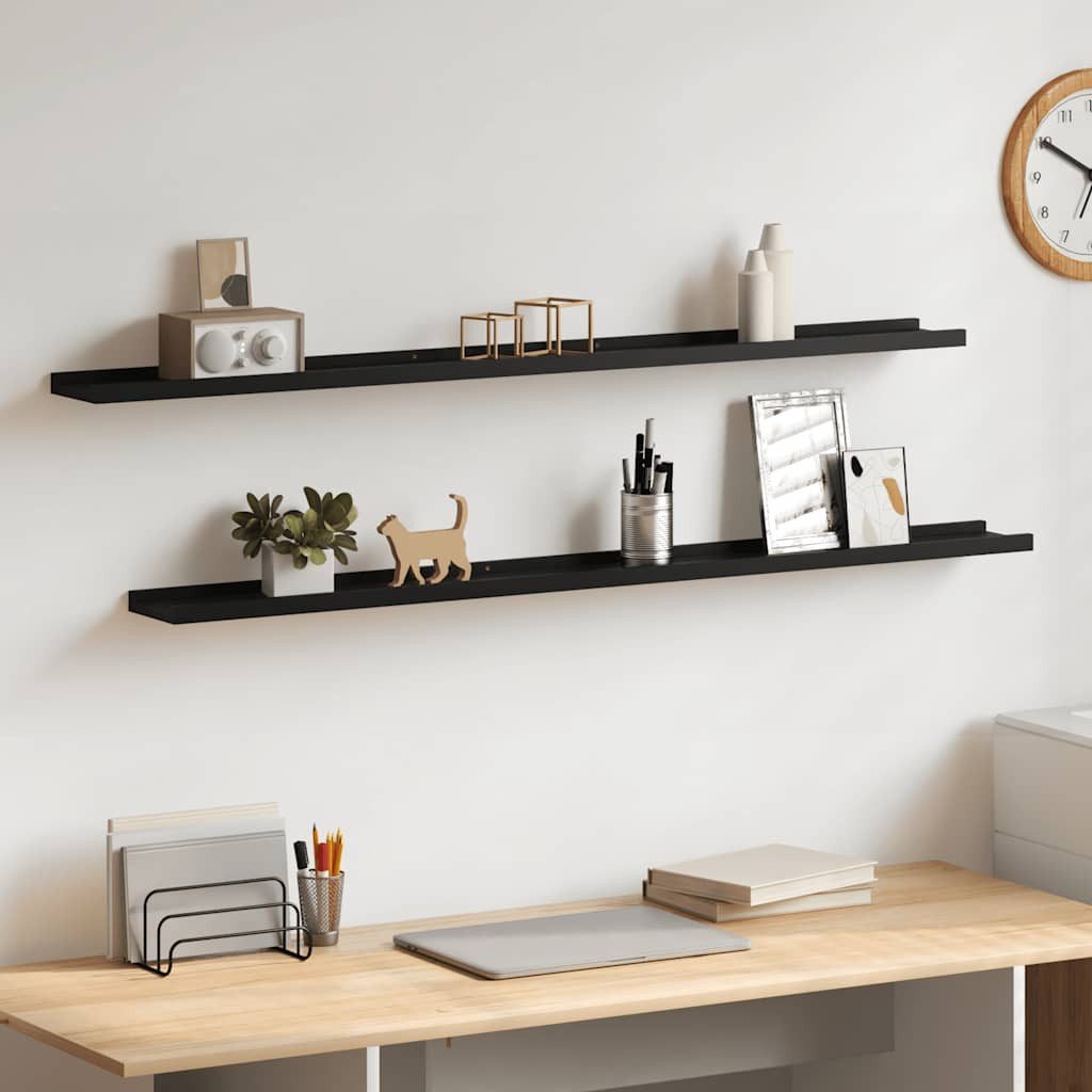 furnicato Wandregal 115 x 9 x 3 cm Schwarz, 2-tlg., Schweberegal mit Ablagefläche für Dekoartikel im Wohnzimmer