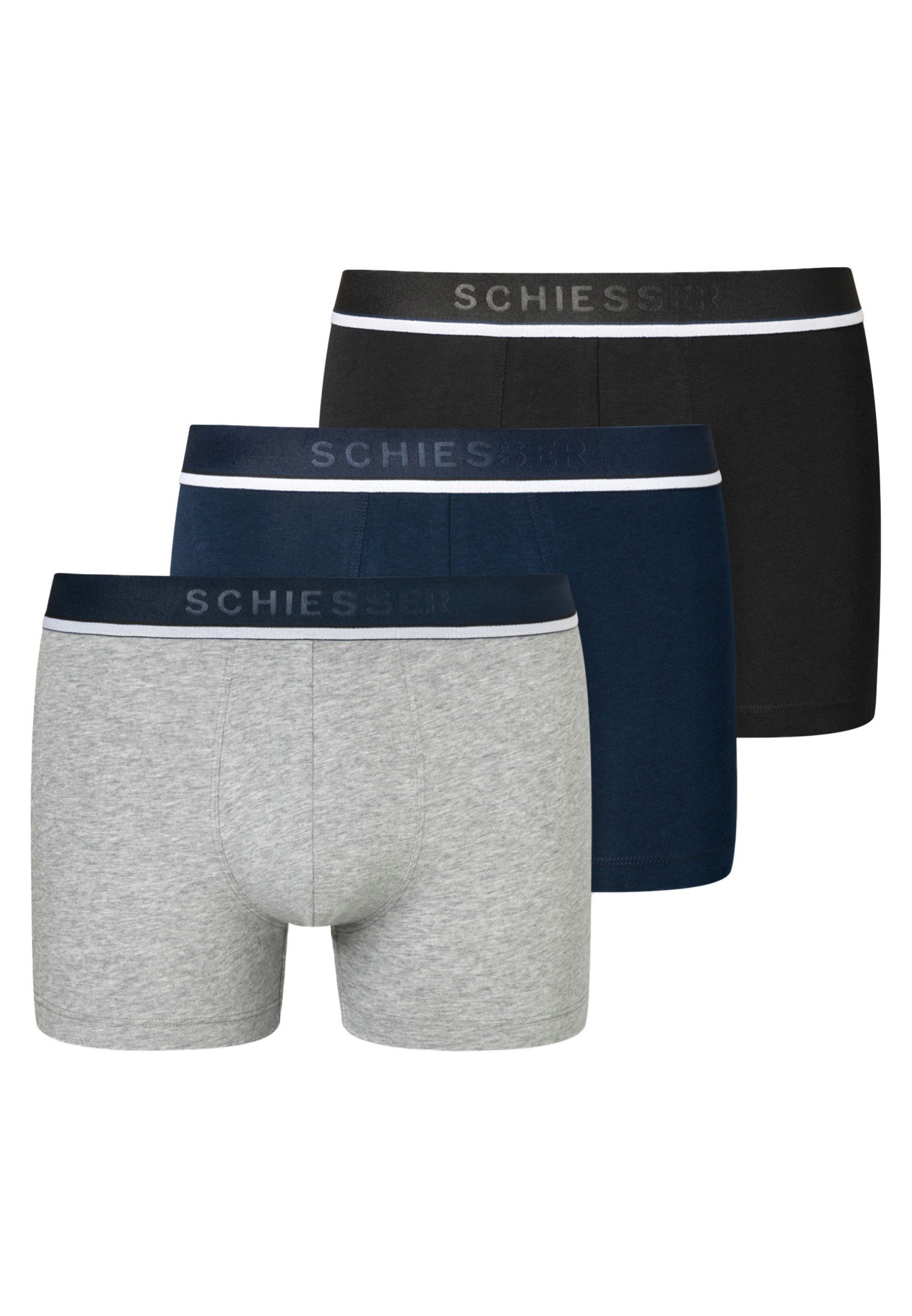 Schiesser Retro Boxer 3er Pack - 95/5 - Organic Cotton (Spar-Set, 3-St) Retro Short / Pant - Baumwolle - Ohne Eingriff - Schwarz / Blau / Grau