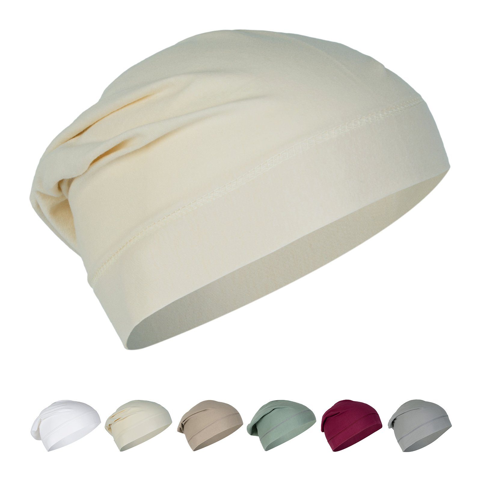 beties Beanie BasicSoft (1-St., 1 Stück Jersey-Beanie) leichte Sommermütze Sportmütze Schlafmütze Chemomütze saatpearl-beige