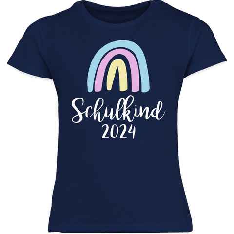 Shirtracer T-Shirt Schulkind 2024 Regenbogen Pastell / Weiß Einschulung Mädchen