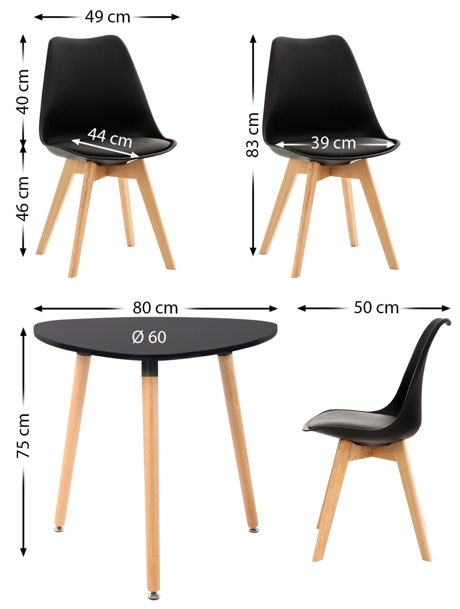 TPFLiving Essgruppe Libon - massiv, mit - cm Holz mit Farbe: 83 - x (LxBxH): Kleiner Balkon (Essgruppe und Stuhl Tisch Gestell Stühlen MDF-Tischplatte 80 Küche, Terrasse, Tisch Buchenholz schwarz), 80 x x Set x Esszimmer, 75cm (BxTxH): - Esszimmer - Sitzgruppe 49 4-tlg., 1 3 massiv 50