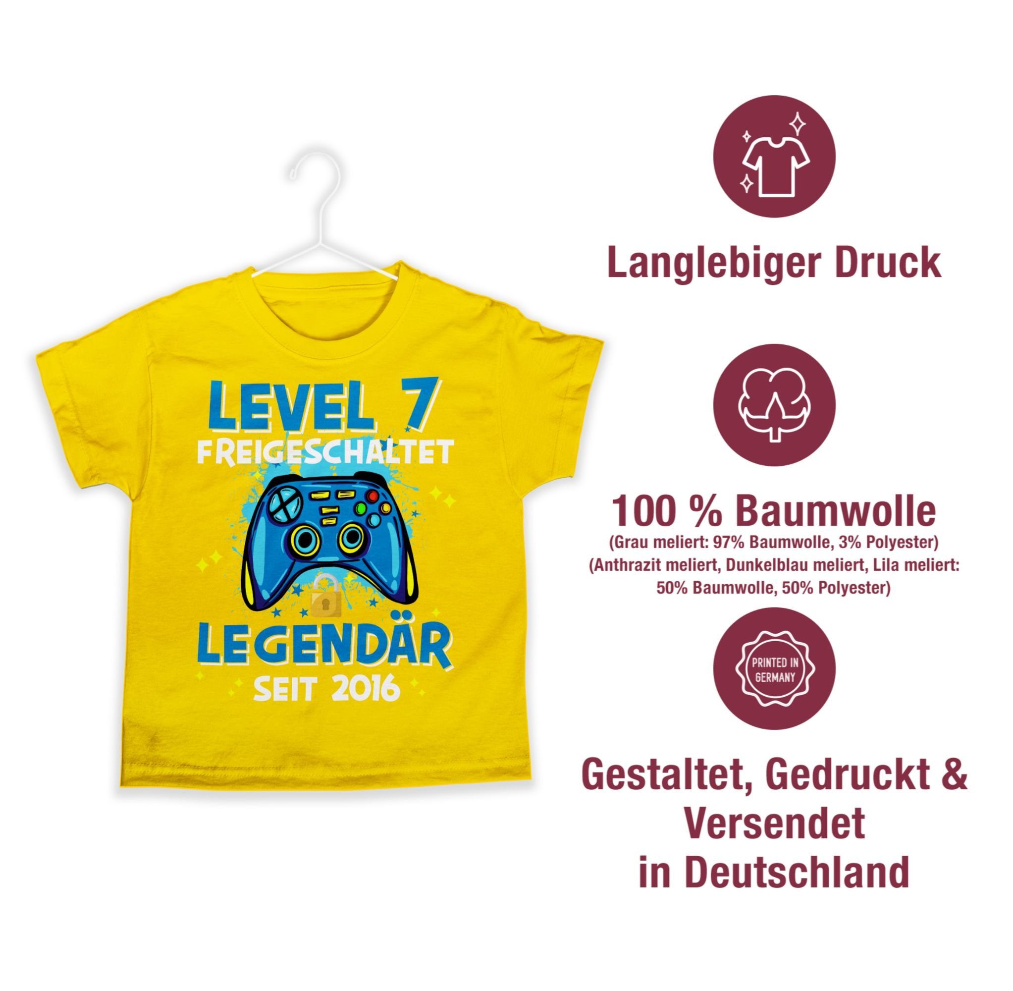 7. 7 Legendär freigeschaltet Shirtracer Gelb T-Shirt 2016 Level seit Geburtstag 01