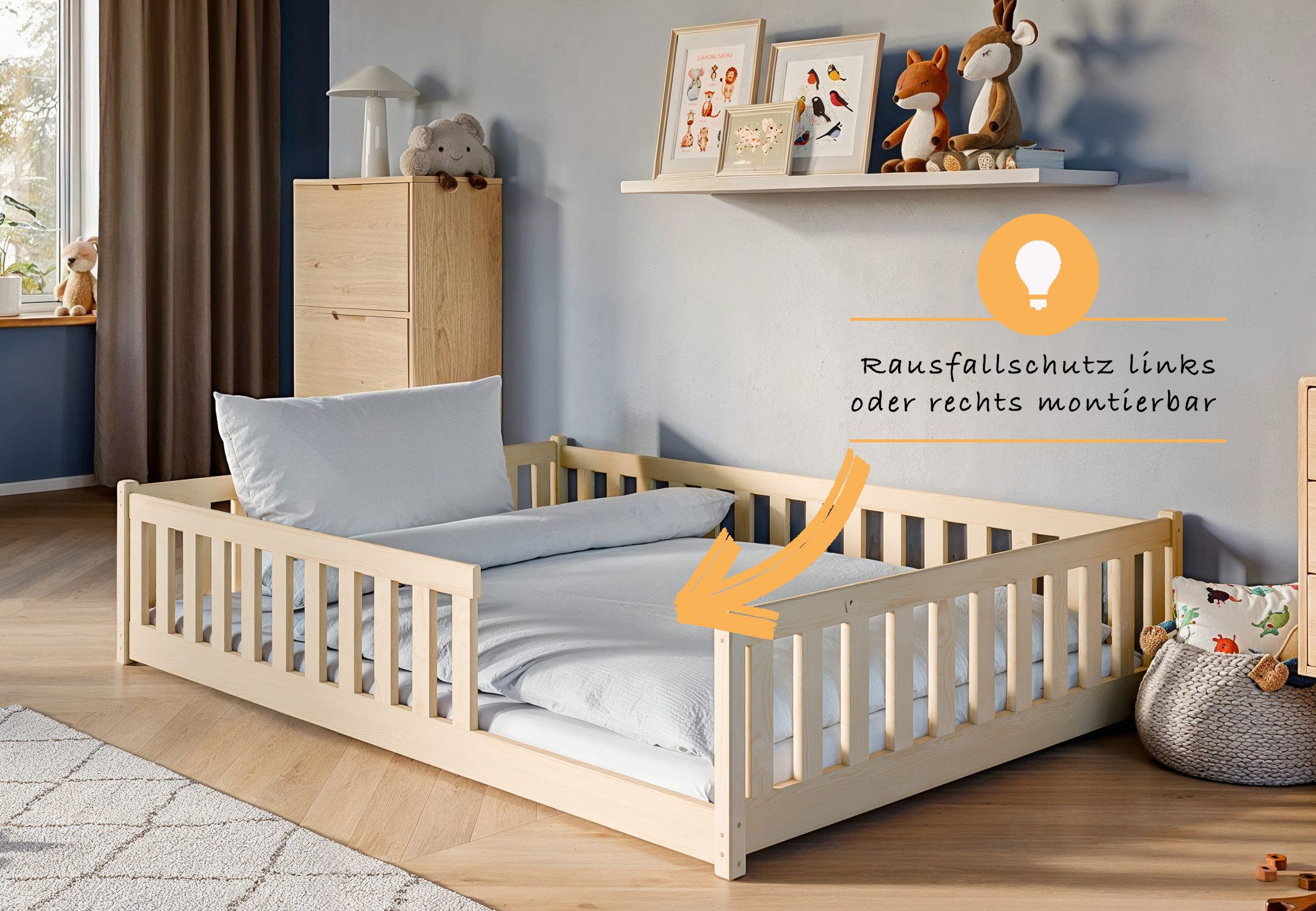 Kids Collective Kinderbett Bodenbett Bett mit Rausfallschutz & Lattenrost Montessori Bett Kinder (Jungen, Mädchen, Kinder, weitere Größen 80x160, 90x200, 120x20 – Bild 5 von 5