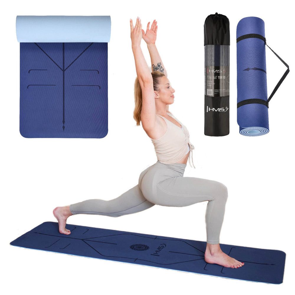 HMS Yogamatte Sportmatte Trainingsmatte Fitnessunterlage (Spar-Set, 1-St., 182 x 61 x 1 cm weich), TPE doppellagig, rutschfest, wasserfest, Hülle + Gurt