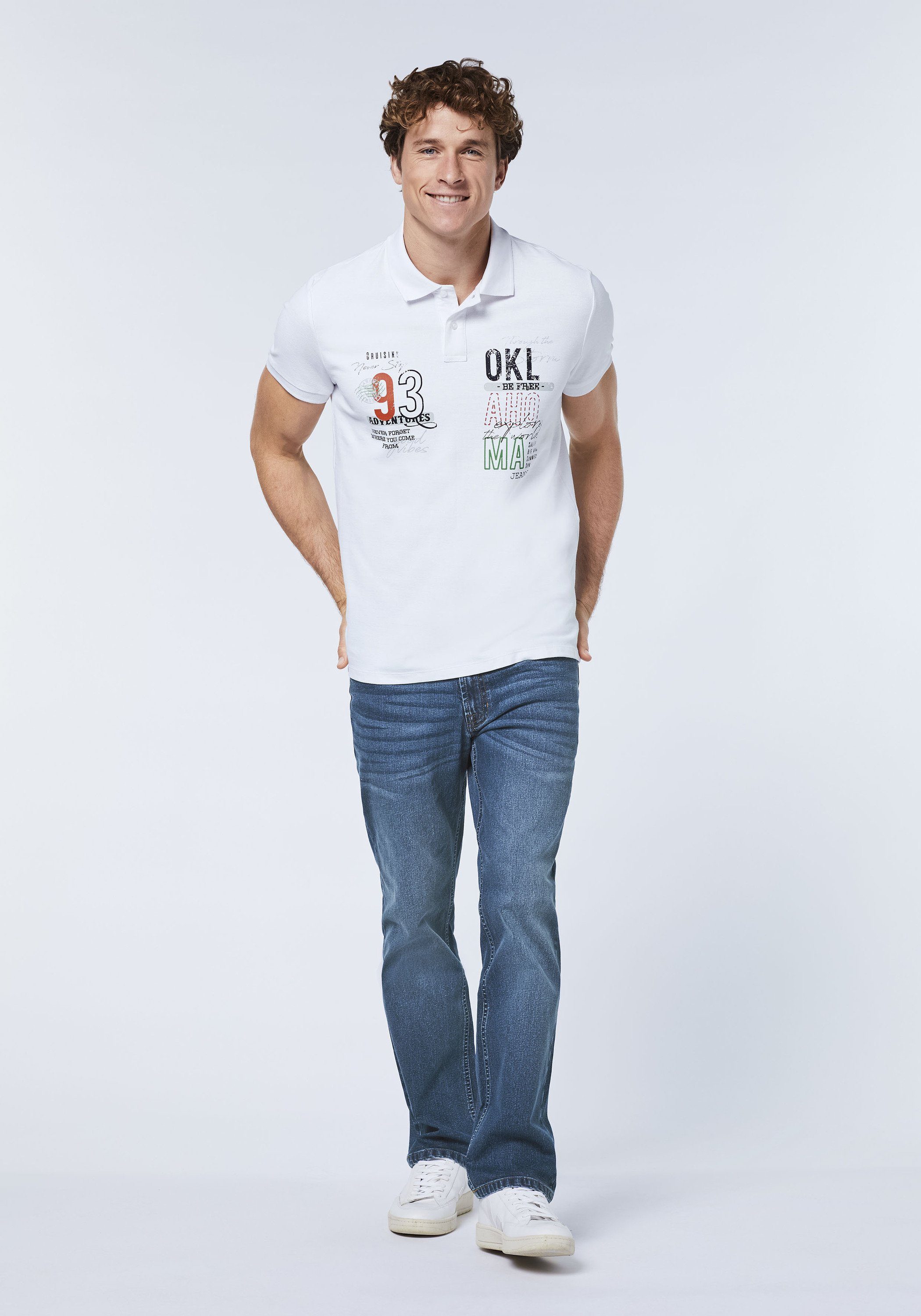 Oklahoma Jeans Poloshirt aus Piqué Bright 11-0601 White