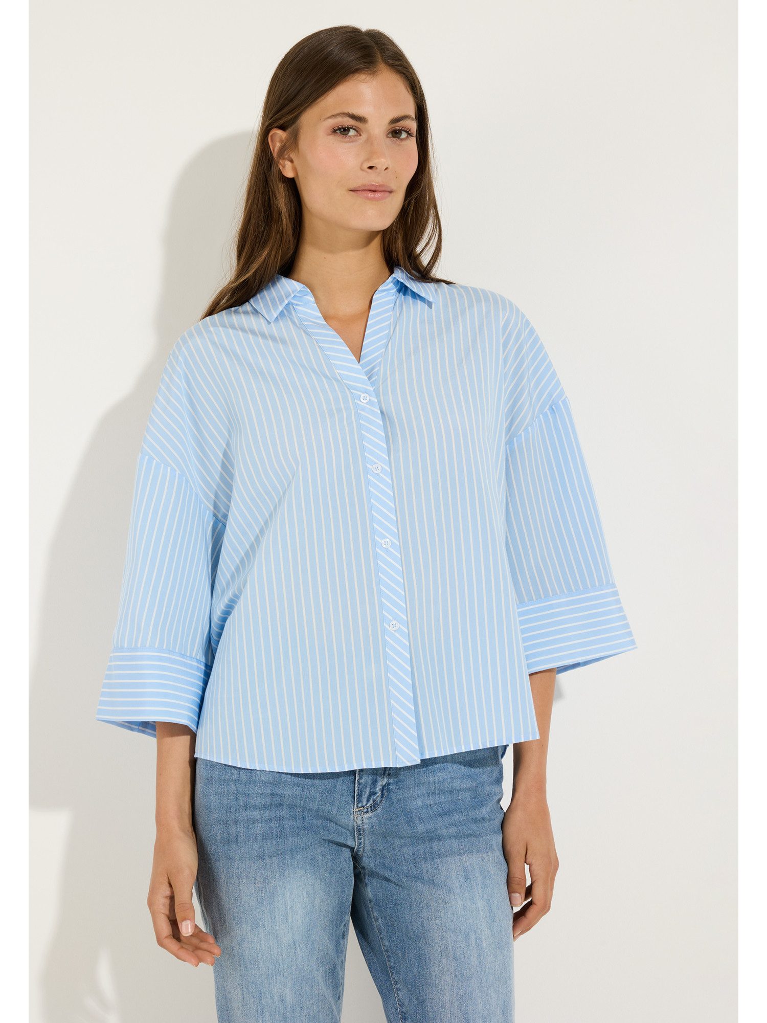 Klassische Bluse weite, gestreifte 3-4 Arm Hemdbluse