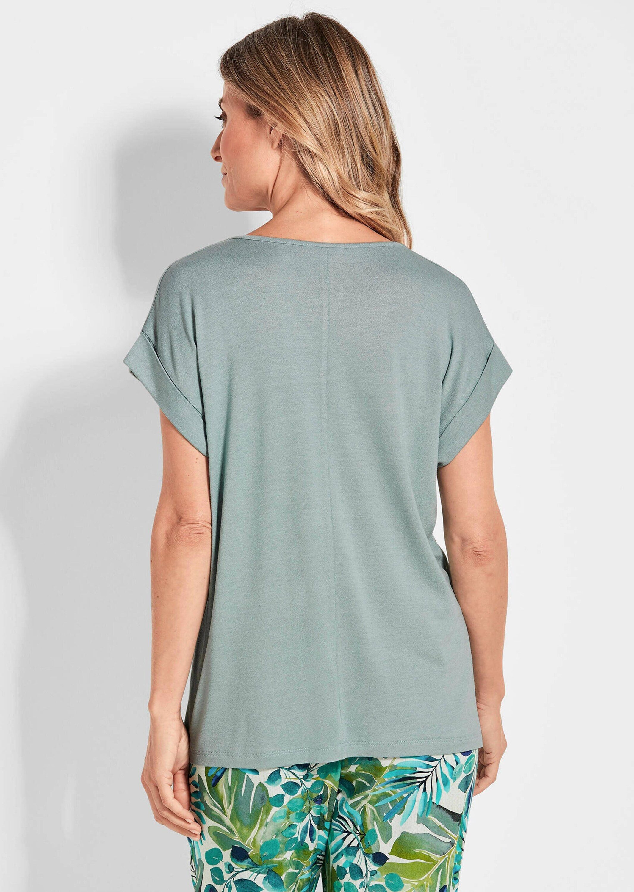 GOLDNER T-Shirt Uni leichtes Shirt Viertelarm Weites Shirt aus Krepp-Qualität mit weitem Arm und V-Ausschnitt