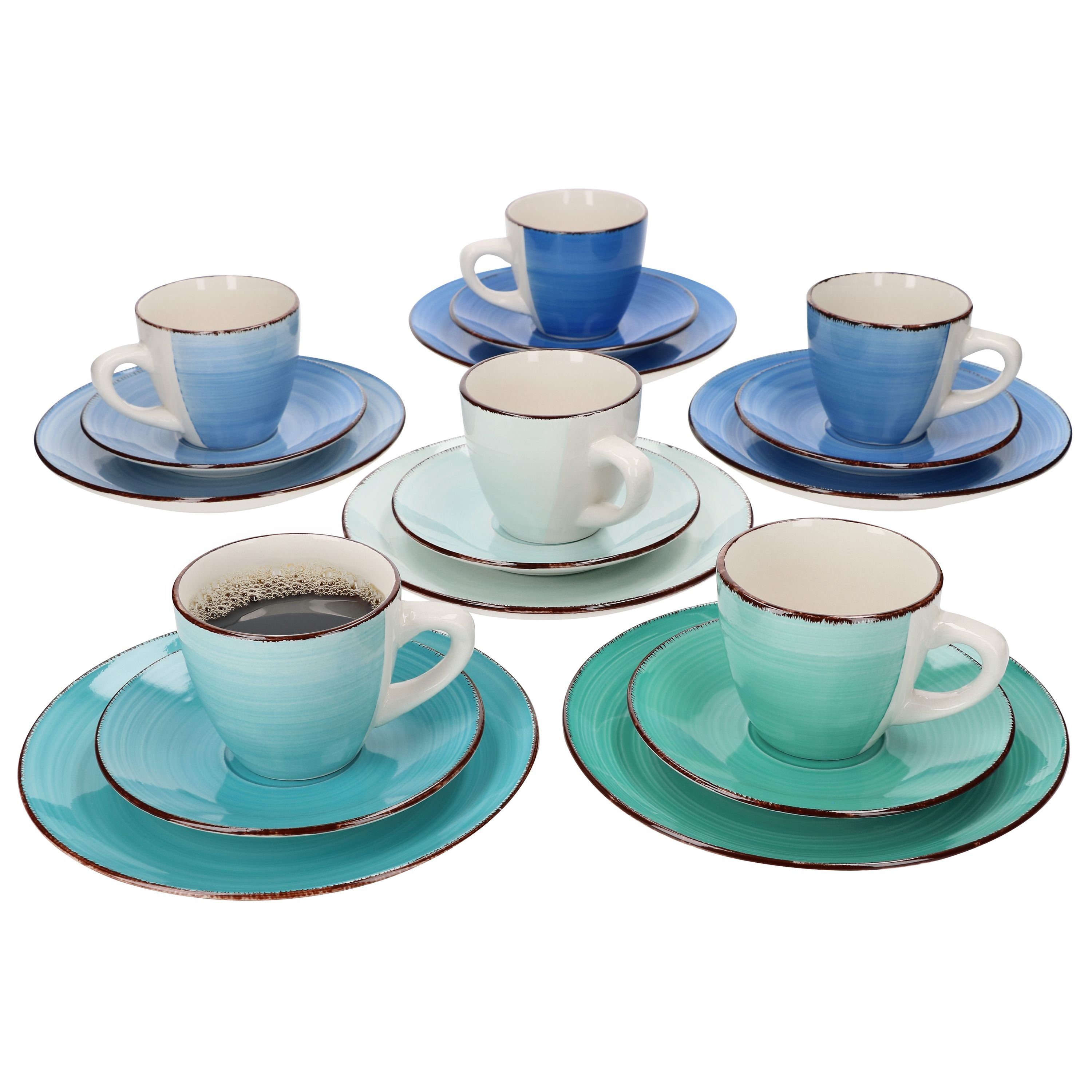 MamboCat Kaffeeservice 18tlg. Kaffeeservice Blue Baita Curacao 6 Personen in Blau-Tönen, Steingut