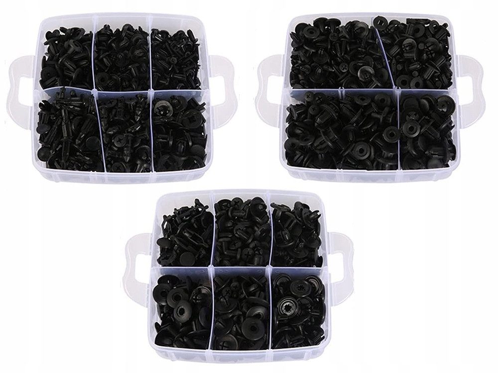 VERK GROUP Armaturen-Befestigungselement 620x Auto Befestigungsclips Set Kunststoff Nieten Bolzen Schwarz, (Set, 620-St), 16 Cliptypen, Organizerbox