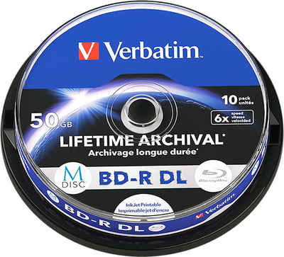 Verbatim Blu-ray-Rohling 10 Rohlinge M-Disc Blu-ray BD-R DL full printable 50GB 6x Spindel