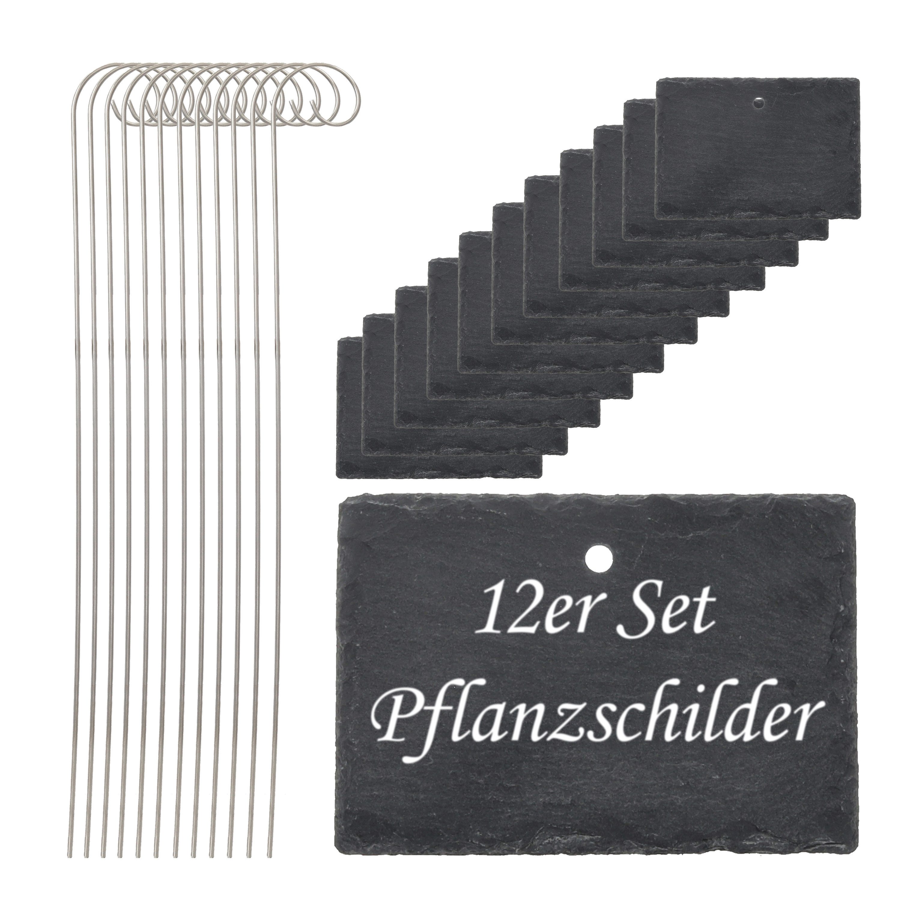 CEPEWA Gartenstecker Gartenstecker Schild 12er Set 10x40x4,5cm Edelstahl Schiefer Erdspieß