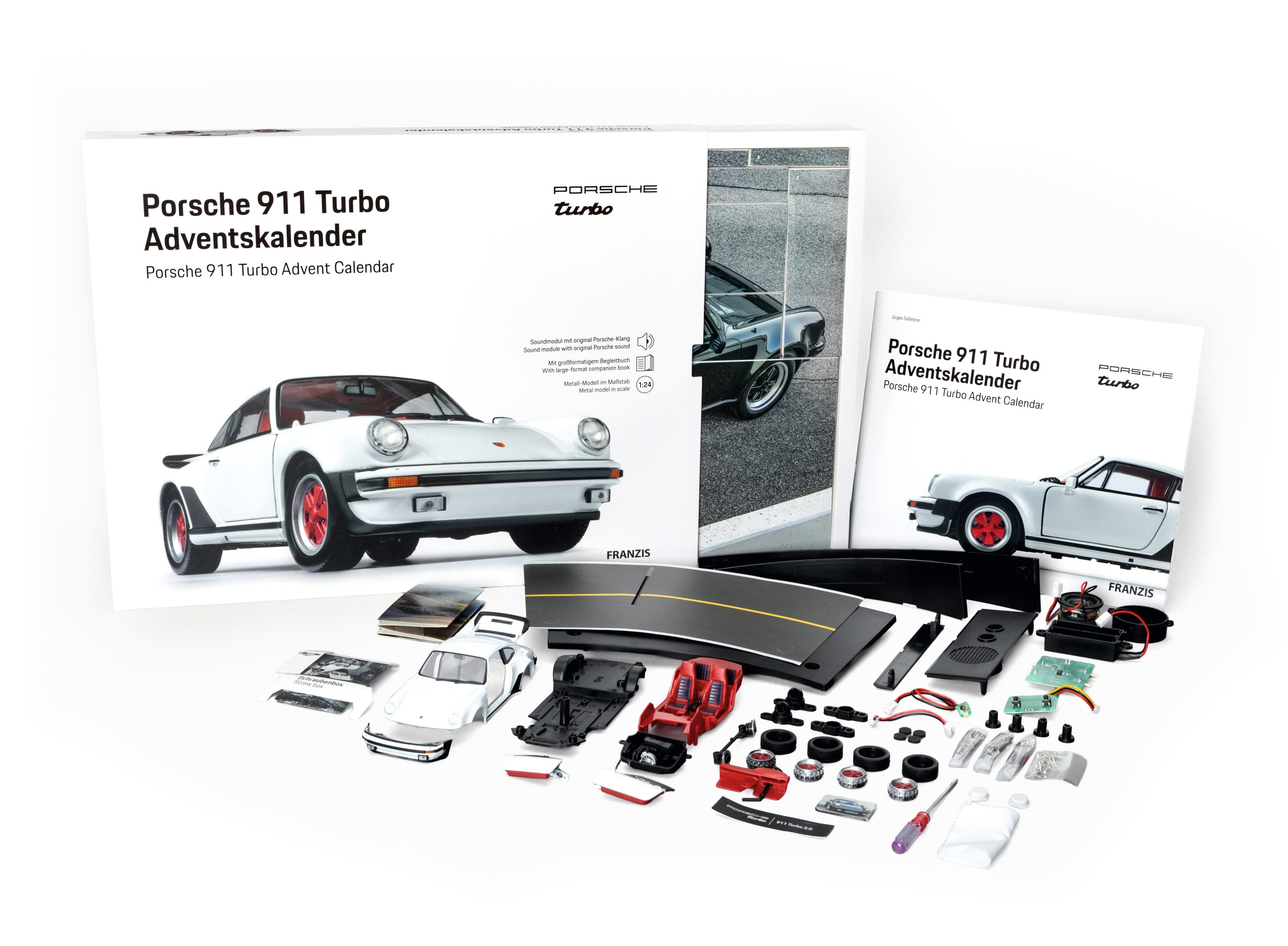 Franzis Modellbausatz Adventskalender Porsche 911 Turbo Grandprixweiß Auto Kalender