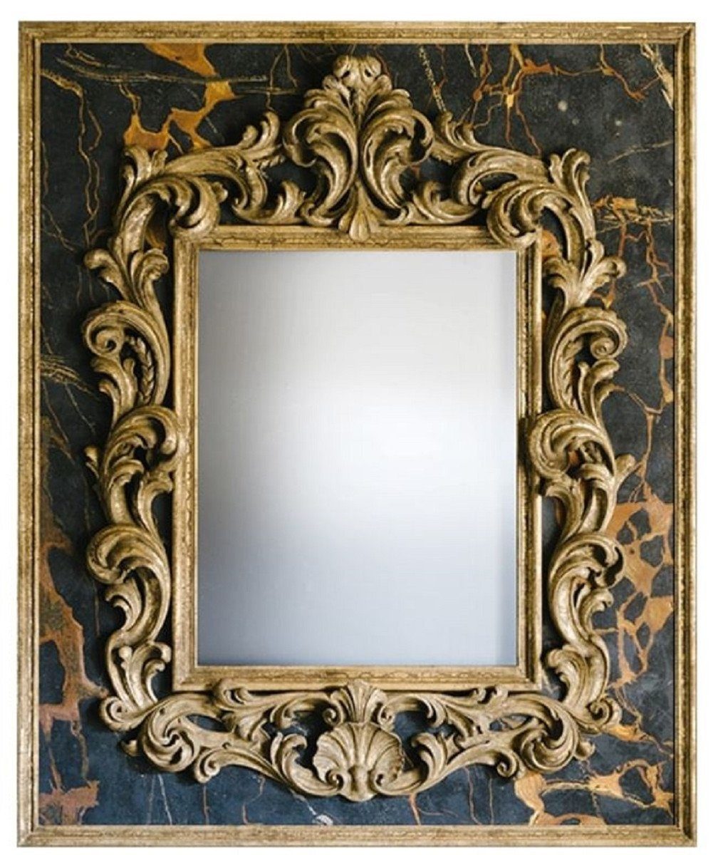 Casa Padrino Barockspiegel Barock Spiegel Schwarz / Gold 104,5 x H. 128 cm - Prunkvoller handgefertigter Wandspiegel mit dekorativem Rahmen und wunderschönen Verzierungen