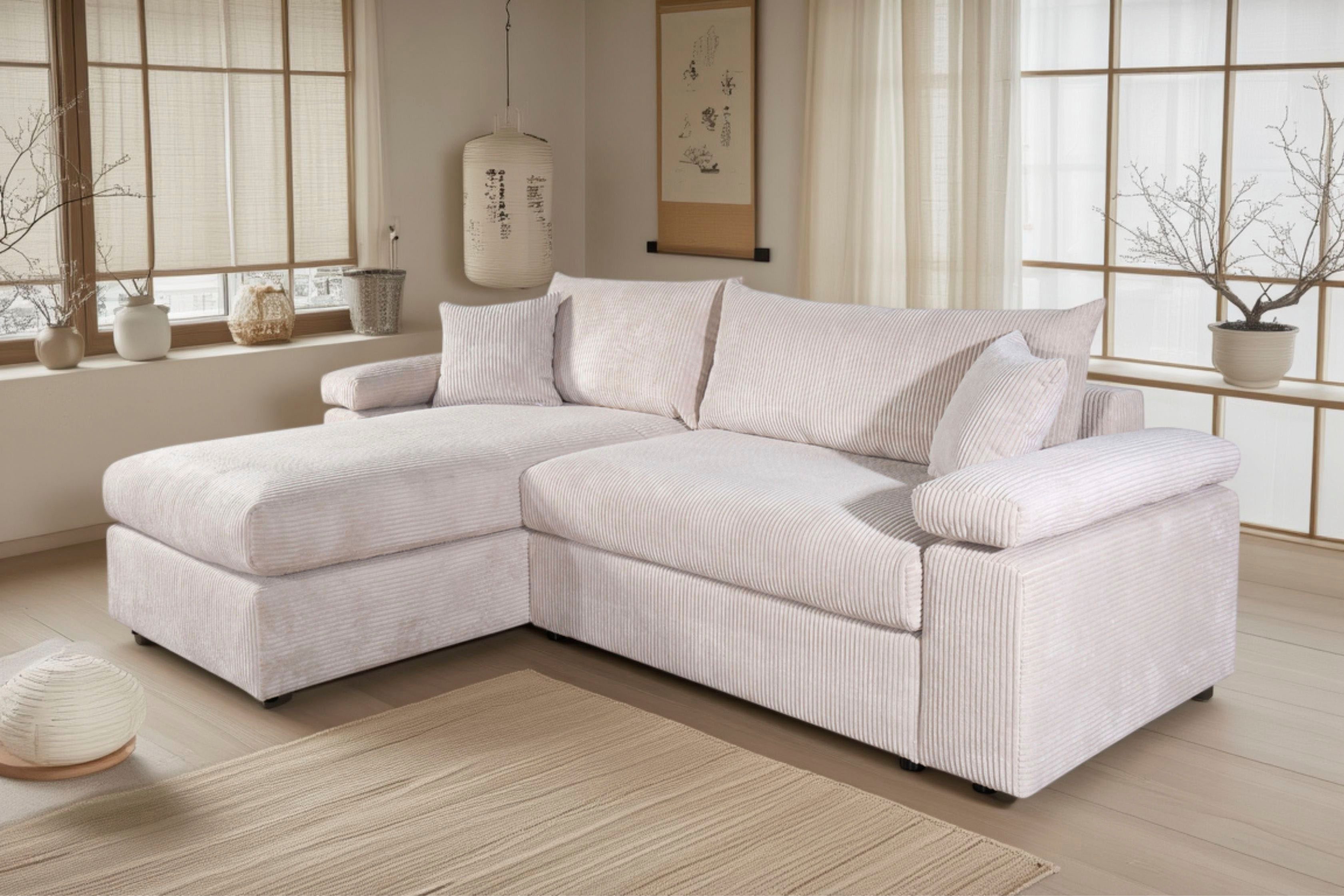 OTTO home Ecksofa Cosy L-Form, B: 234 cm, Sitzaufbau im Sandwich-Federkern, 2 Zierkissen, Mega-Sofa, Cord oder Struktur weich, Kaltschaumauflage