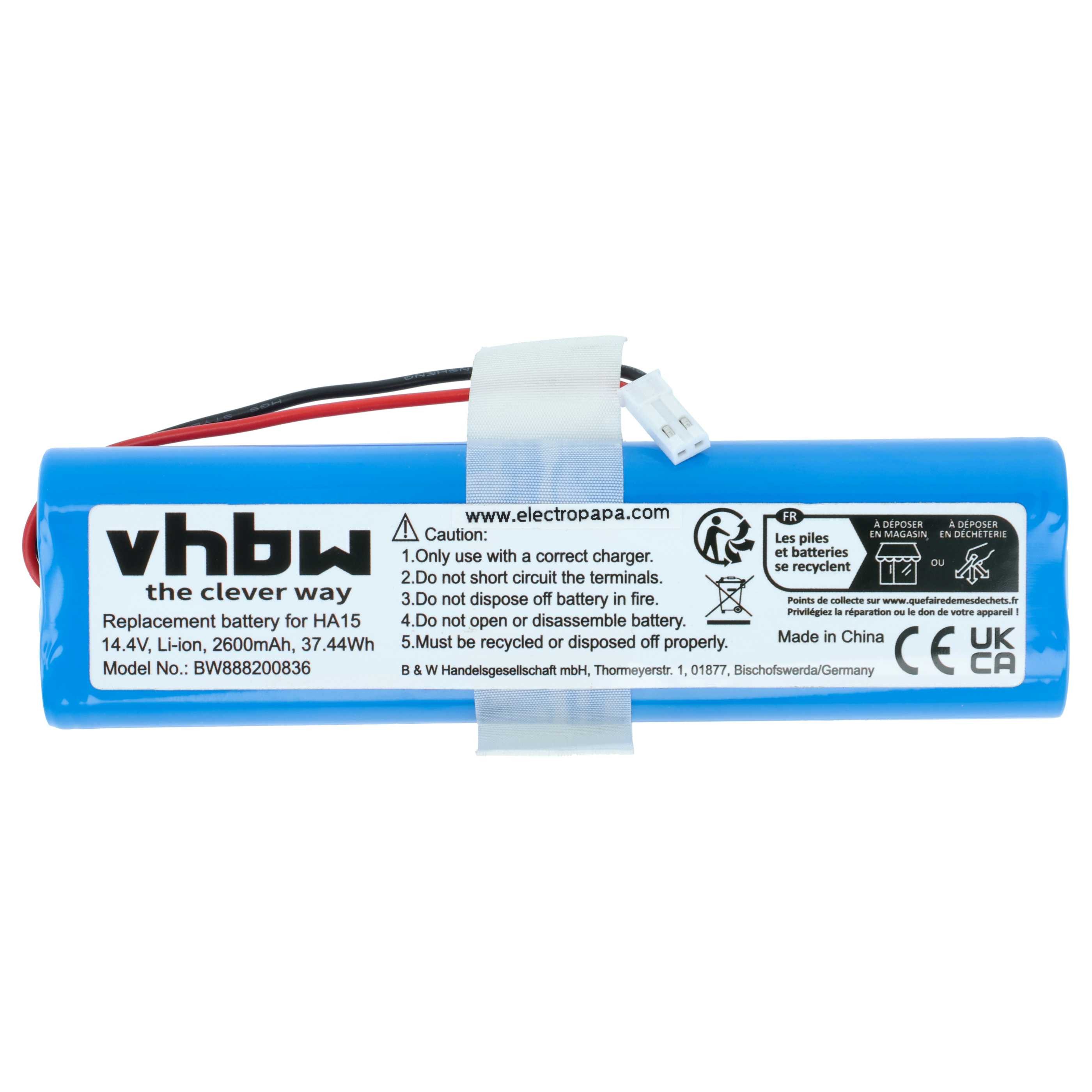 vhbw Akku passend für Zaco V5x, V3, V40, V5s Pro Saugroboter (2600 mAh, Staubsauger-Akku Akku Li-Ion 2600 mAh (14,4 V, 1 St), Leistungsfähiger Austausch-Akku für Ihren Saugroboter