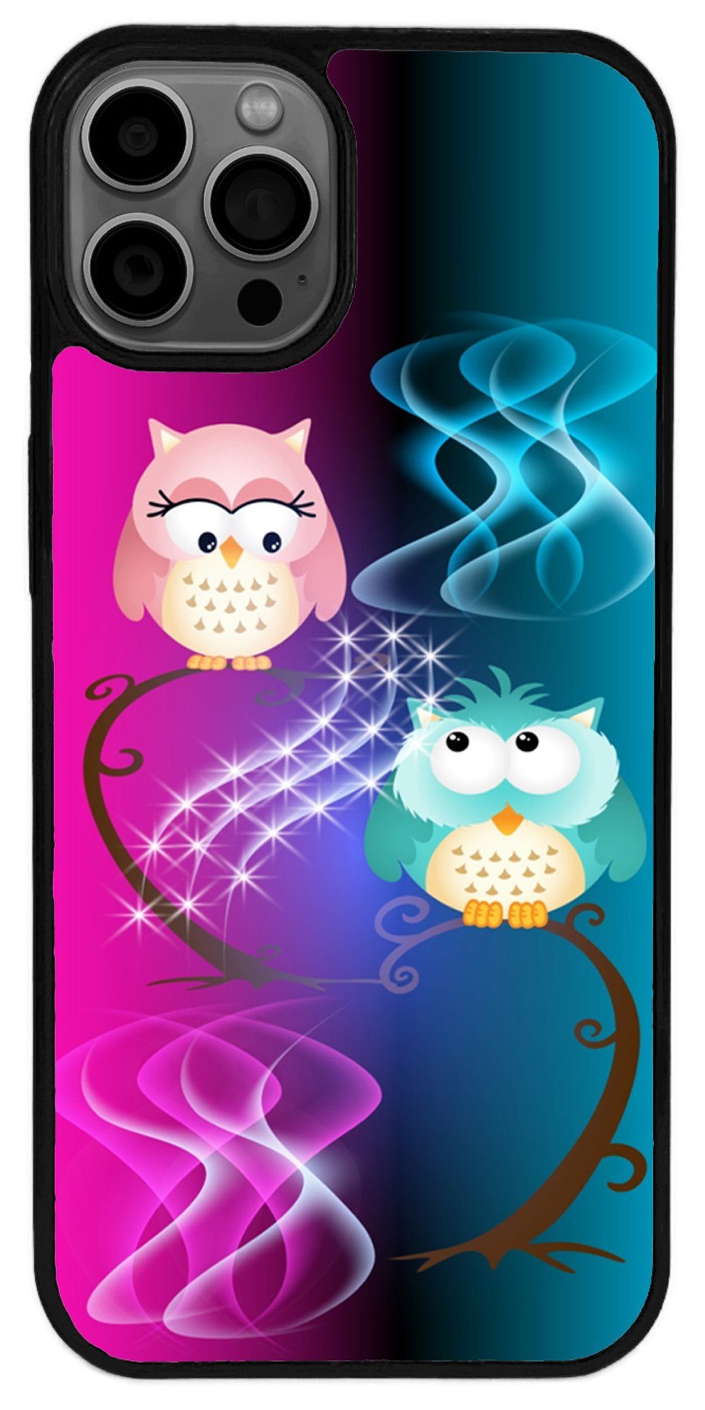 Traumhuelle Handyhülle TPU HÜLLE Silikon MOTIV 295 Case Cover Schutzhülle Backcover Etui 5G, Eulen Pink Blau Handy Bumper Smartphone Rückschale Schwarz 5G