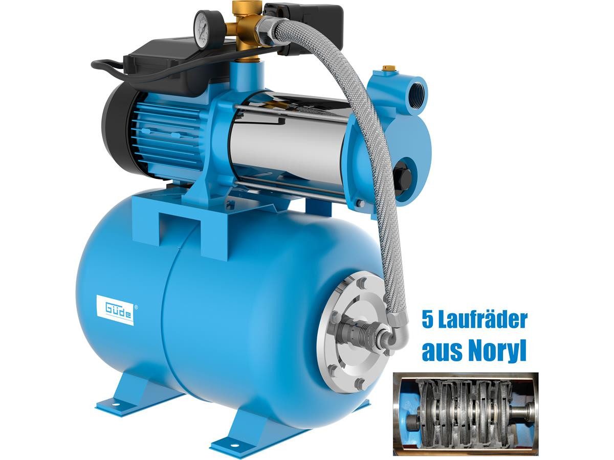 Güde Hauswasserwerk MP 120/5A 24 LT, 1300 W, 5400 l/h Fördervolumen, max Ansaughöhe 7,5m, 24 l Kesselinhalt