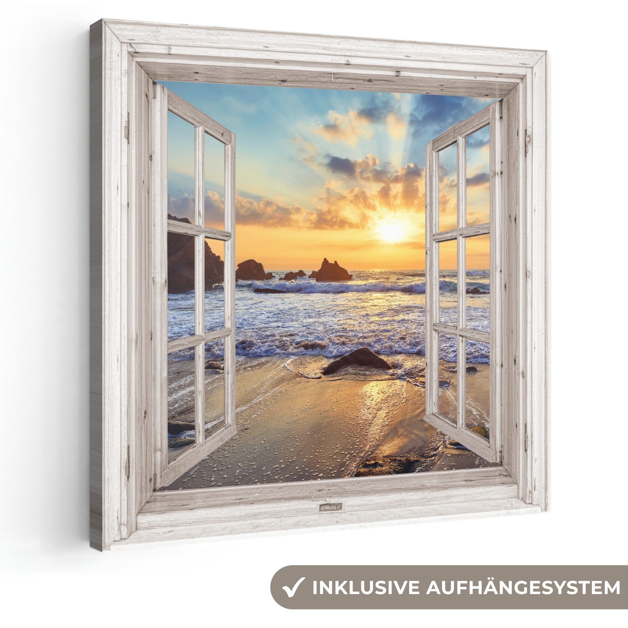 OneMillionCanvasses® Leinwandbild Strand - Aussicht - Sonnenuntergang - Landschaft - Meer - Natur, Fotodruck (1 St), Wandbild, Deko Schlafzimmer Wohnzimmer Flur 20x20 cm