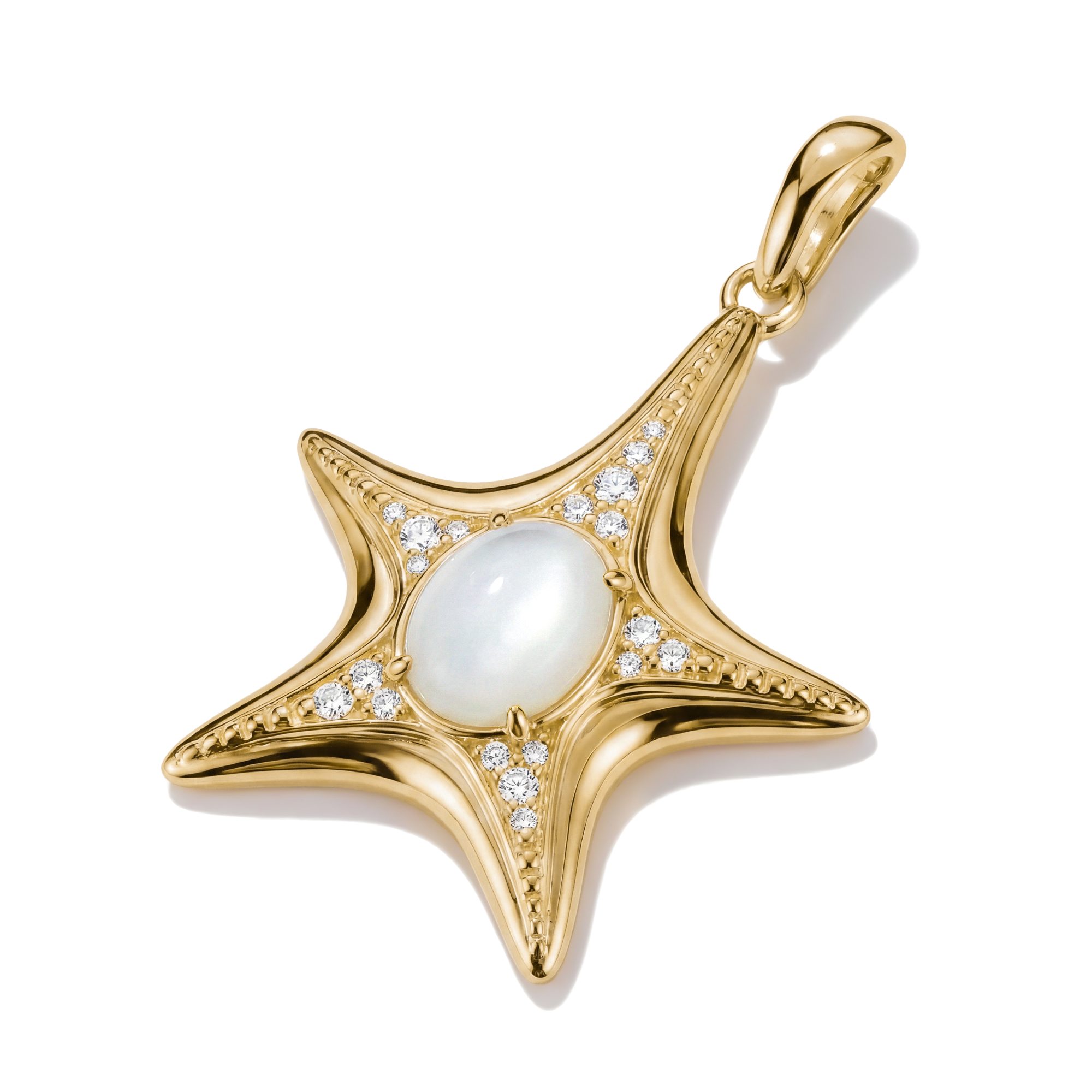 THOMAS SABO Kettenanhänger Fluid Elegance großer Seestern-Optik-Anhänger gelbgoldfarben, mit Zirkonia (synth) - mit Perlmutt